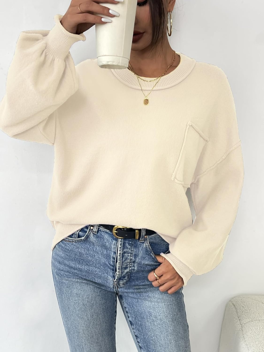 Zeagoo Sweaters for Women 2025 Trendy Fall Fashion Oversized Lantern Long Sleeve Knitted Pullover Tops Outfits - Image 4