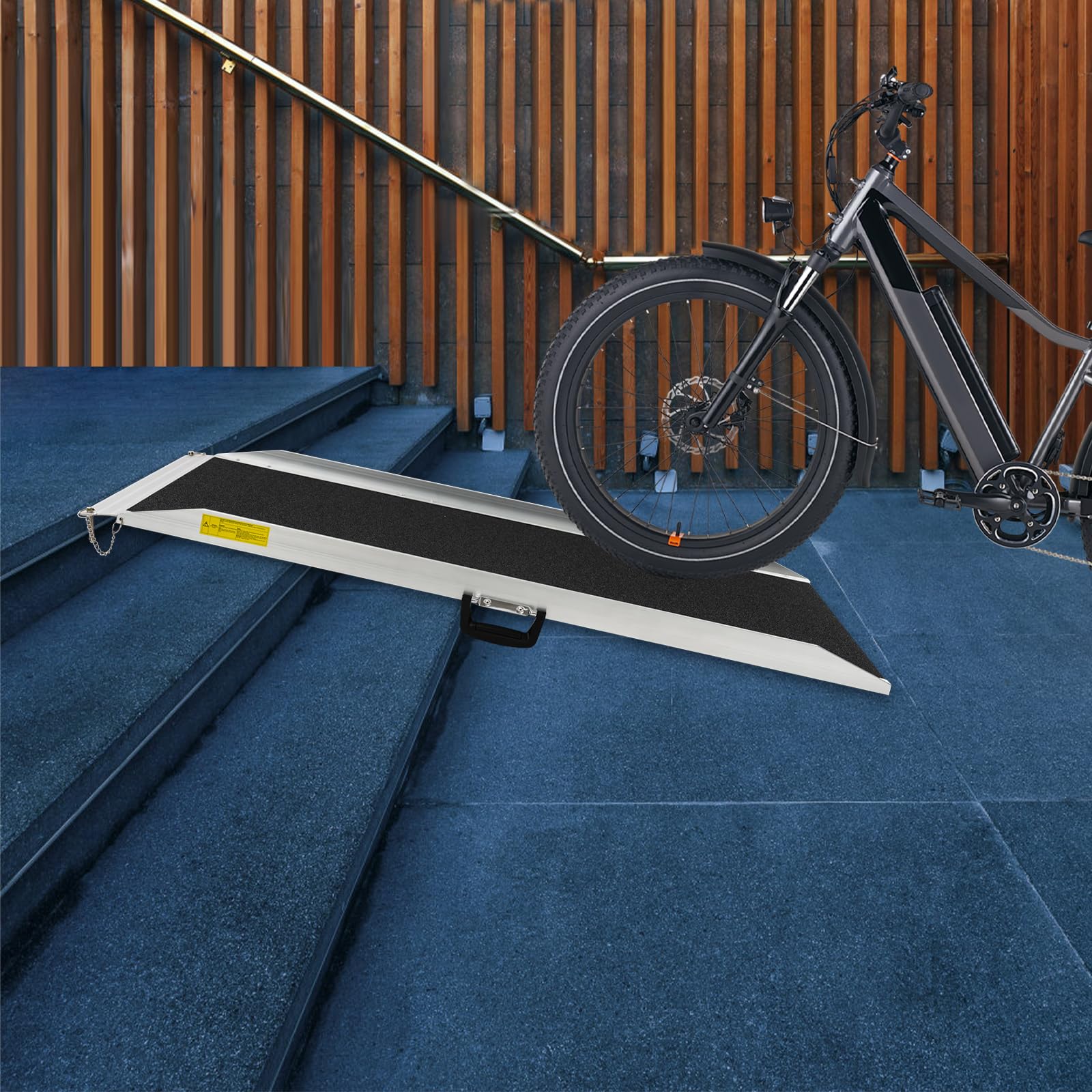 Rampa para silla de ruedas, 122 x 73 cm, de aluminio, portátil hasta 272 kg, antideslizante, con bordes laterales, rampa de acceso para silla de ruedas, andador, caminante, escalones, entrada de casa