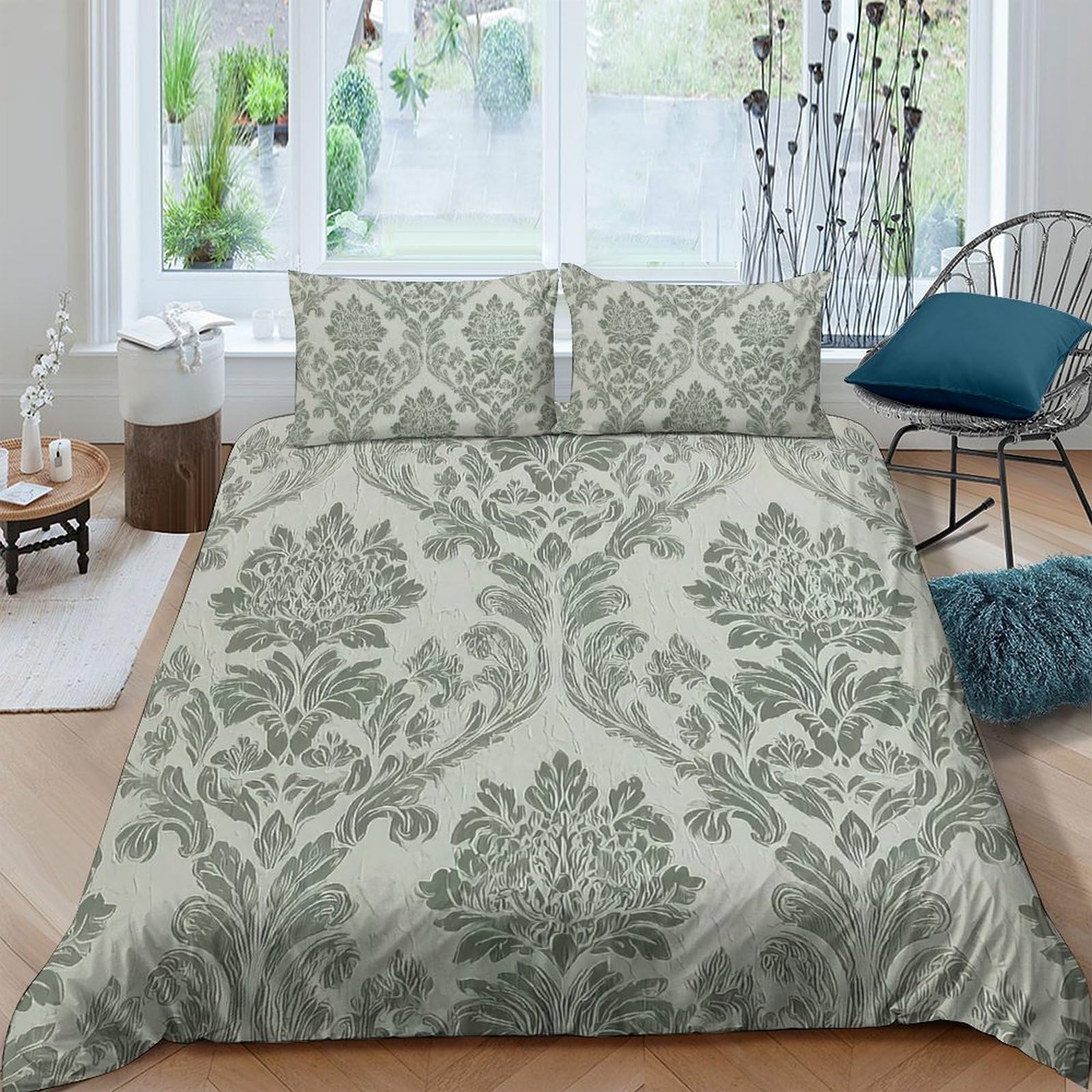 Housse de couette fleurie vintage 3d lit double 200x200 microfibre respirable