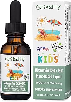 Go Healthy Kids Vitamins D3 K2 (MK-7), Child Vitamin D, Liquid Vegan D3 K2 Drops for Kids, Sugar-Free, Easy-to-Absorb, Children's Growth & Immune Support, Vanilla Flavor - 30 Servings