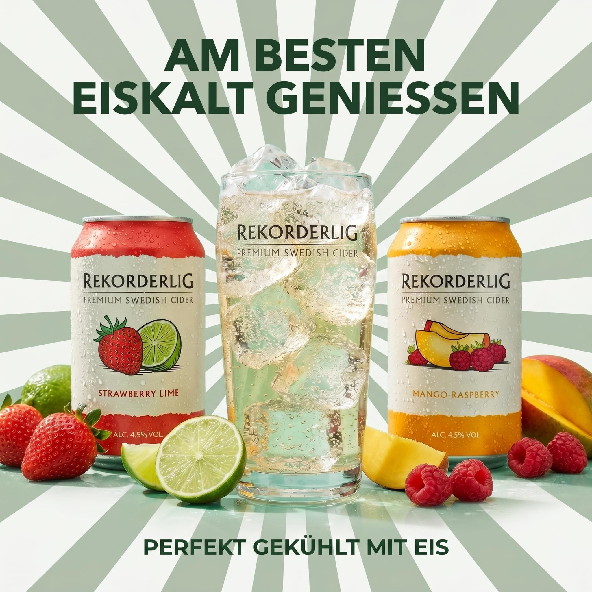 Rekorderlig Mango Raspberry Cider 24 x 0,33 l Dosen Vorratspack – Schwedischer Premium Fruit Cider 4,5% Vol.