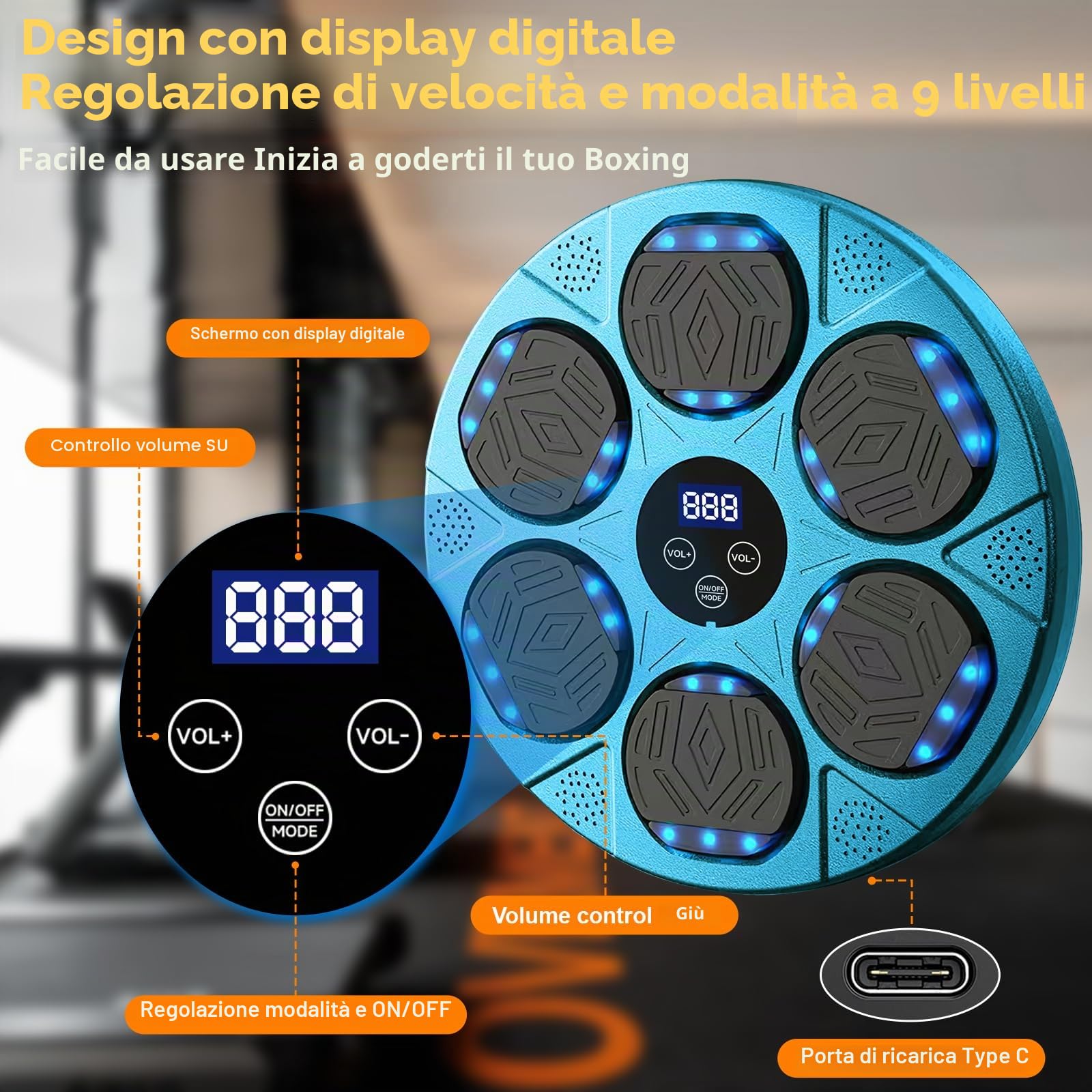 Music Boxing Machine,9 modalità di velocità Macchina da Boxe Musicale,Elettronica per Allenamento Boxe con Guanti da Boxe,LED Music Boxe Machine Adulti,Machine Montata a Parete,Supporta Bluetooth