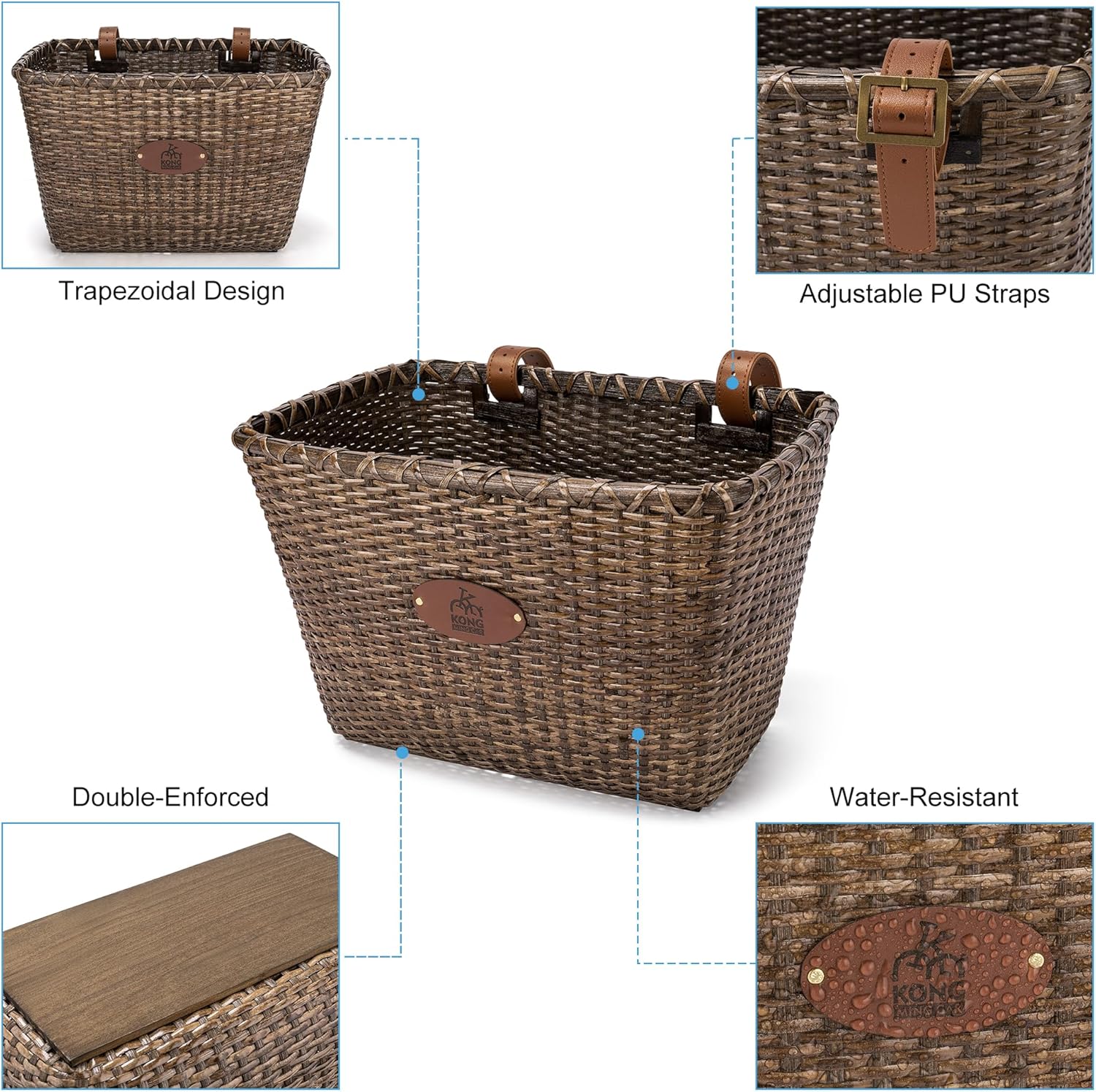 Bike Basket, Handmade Rattan Bicycle Baskets, Front Bike Baskets for Women’, Retro Style Bike Baskets for Adult Bikes