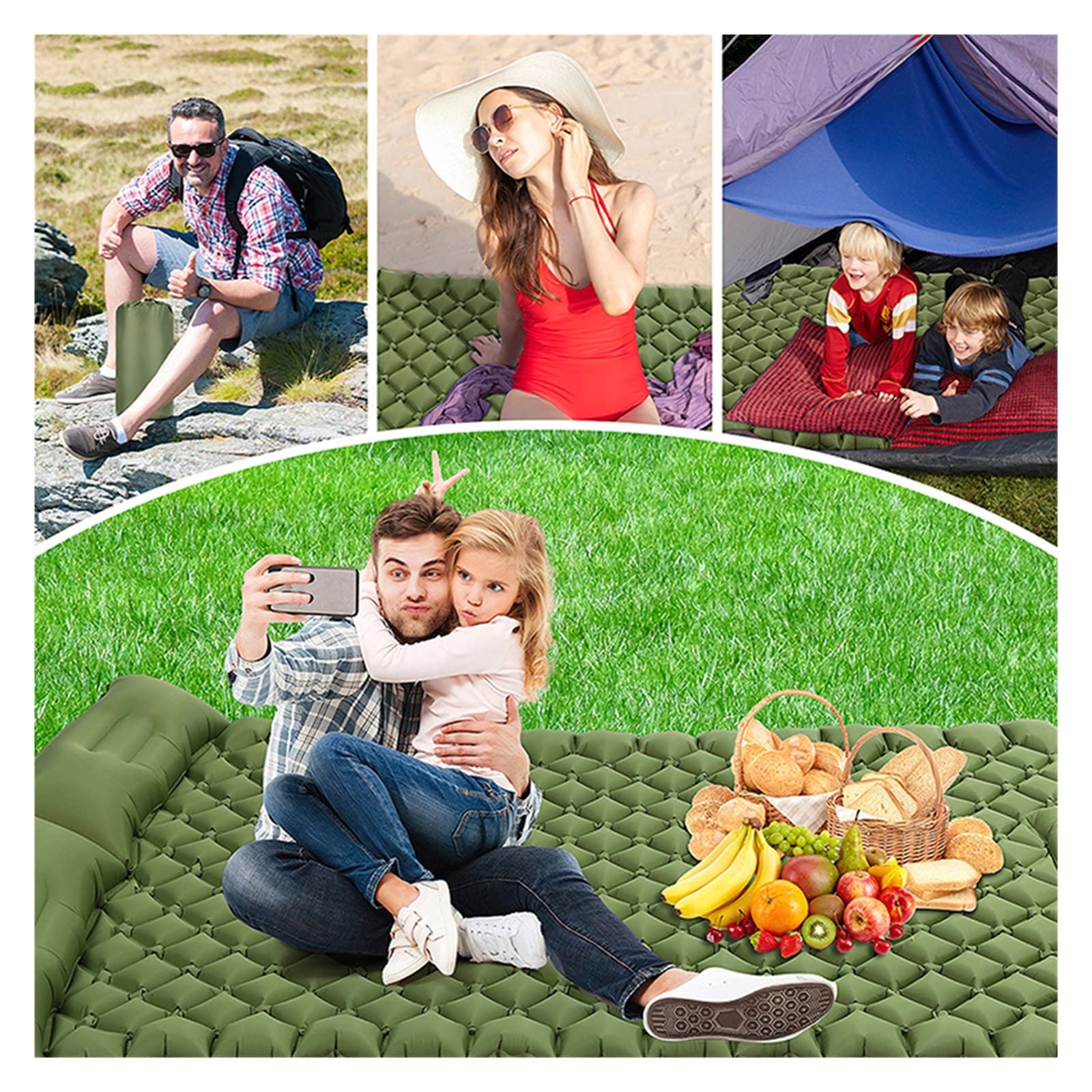 Outdoor Camping Karimata Nadmuchiwana ultralekka poduszka powietrzna Składane przenośne podwójne łóżko polowe (kolor: ciemnoniebieska mata doube) (szara pojedyncza mata) beautiful scenery