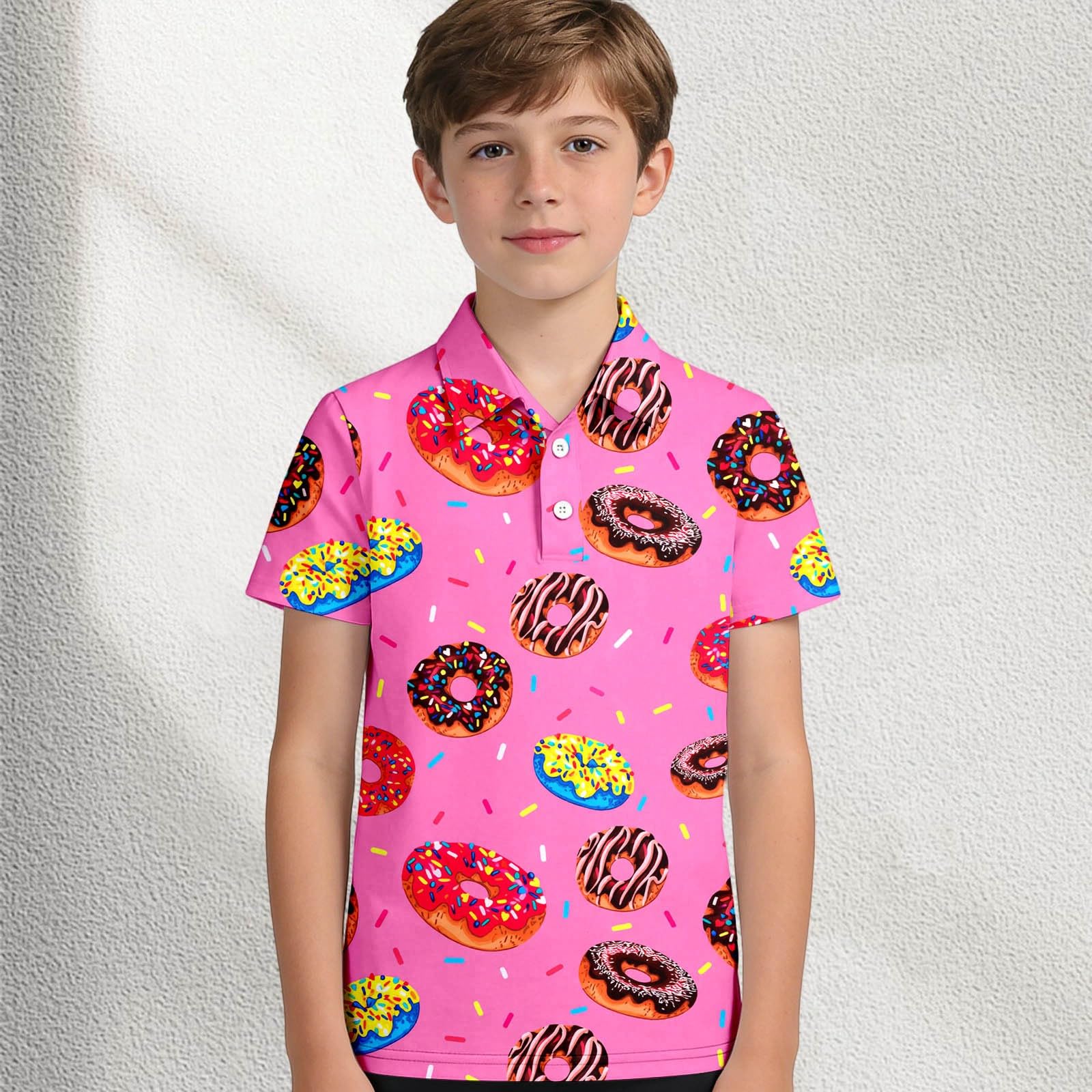 Camicia Casual Bambino, Camicia Hawaiana Ragazzo Camicia Casual da con Stampa di Ciambelle Classica Colletto Abbottonato Elegante per E