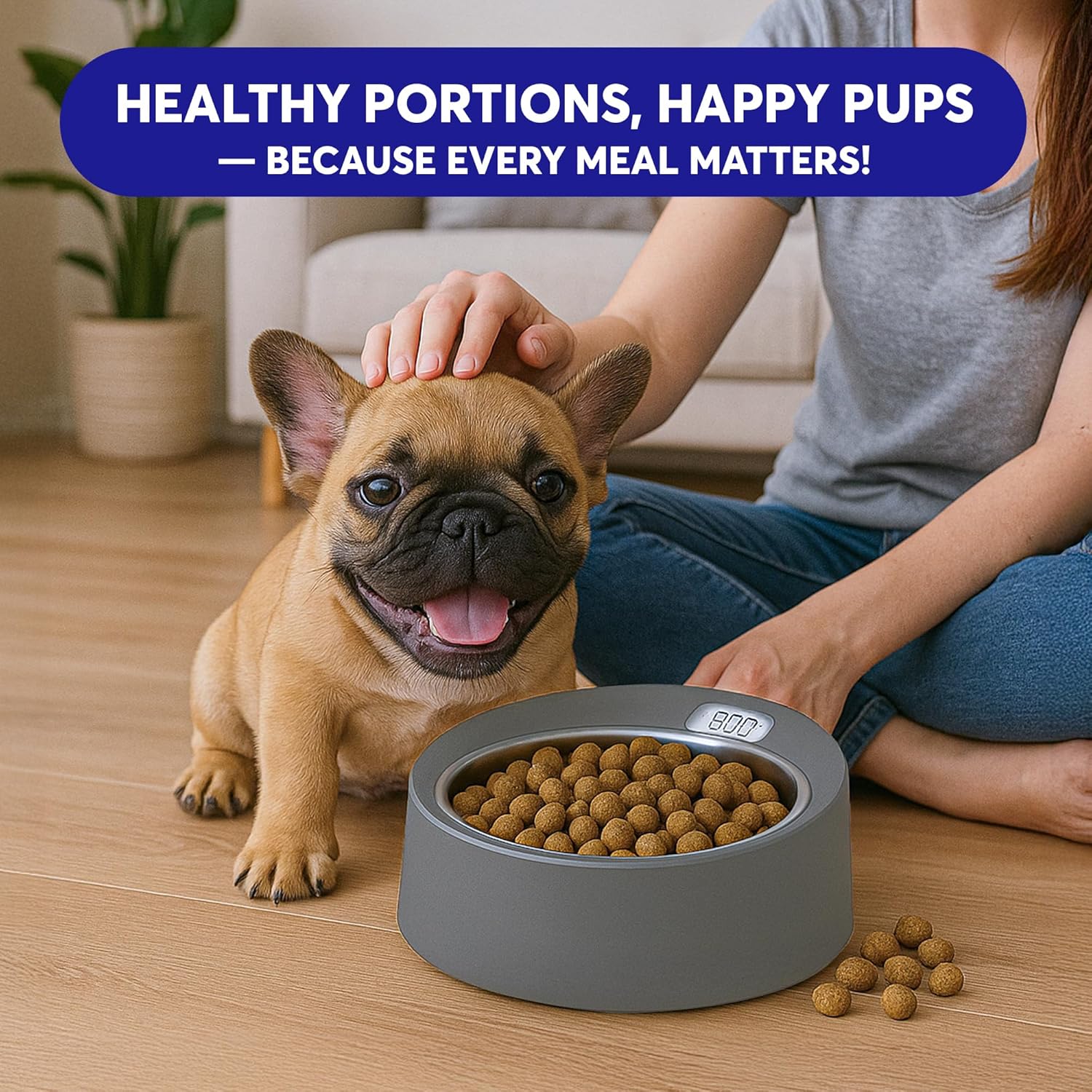 BowlScale Stainless Steel Digital Pet Feeding Bowl with Built-in Food Scale, Removable Stainless Steel Dish, Portion Guide, and Non-Slip Base for Dogs and Cats