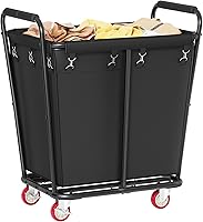 Hoctieon 300L Large Laundry Cart with Wheels - Heavy Duty Rolling Hamper Sorter, Durable Metal Frame for Home & Hotel, Black