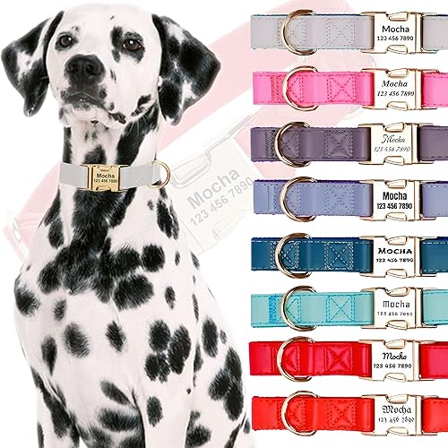 Miniatura 9 de Auchic Custom Large Dog Collar Solid Color Personalized Pet Collar Leather & Nylon Puppy Dogs ID Collars Engraved Name for Small Medium Large Dog
