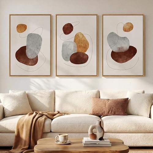 Large Neutral Abstract Canvas Wall Art for Living Room, 3 Piece Framed Wabi-Sabi Prints Paintings Artwork for walls, Minimalist Modern Pictures Wall Decor for Bedroom, Office, Dining Room, 24x36 In