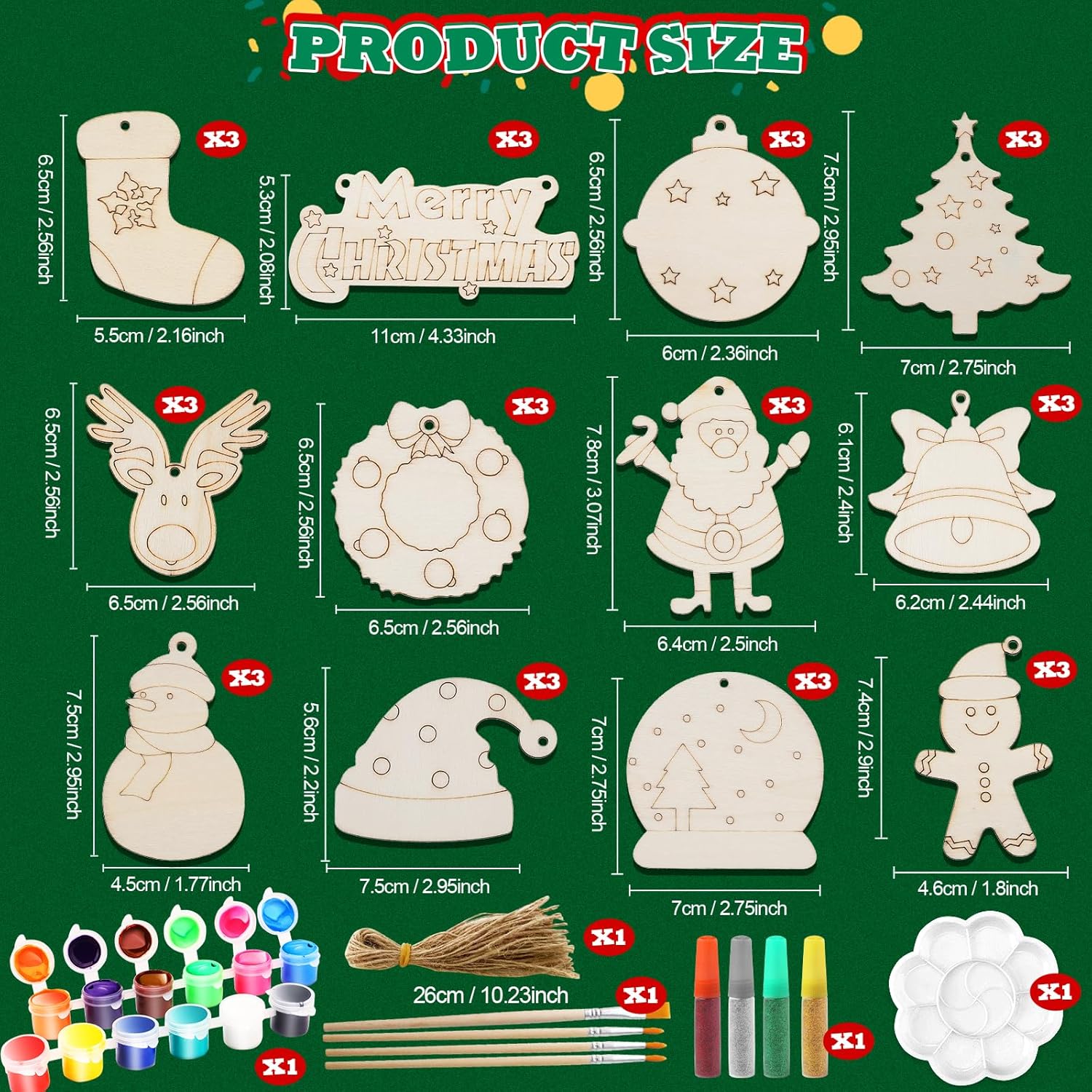 Christmas Crafts for Kids,36 Pcs Wooden Christmas Ornaments with Ropes for Hanging Decoration, 12 Styles Unfinished Wood Slices with Hole, DIY Ornament Craft for Boys & Girls Aged 5 6 7 8 9 10 11 12