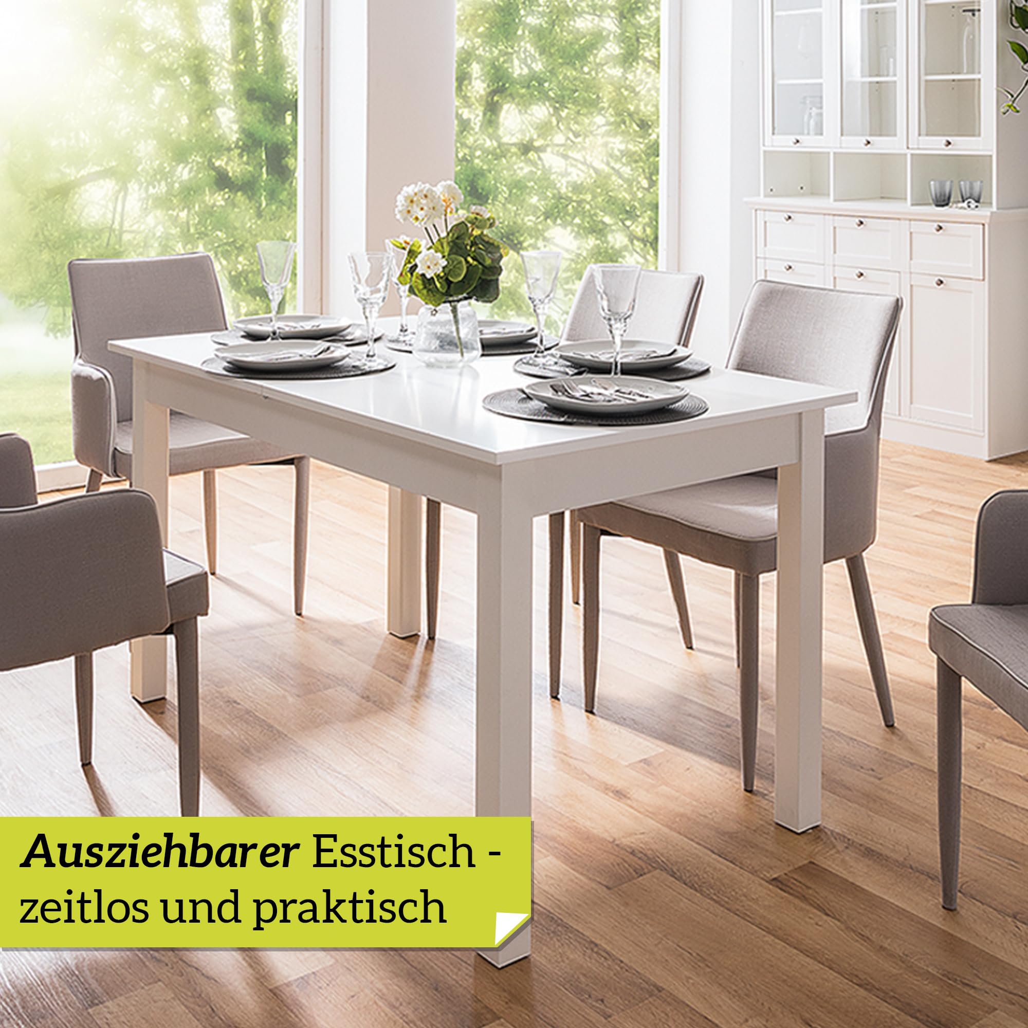 smart Esstisch 80 x 80 cm weiß, Küchentisch ausziehbar bis 120 cm, modern