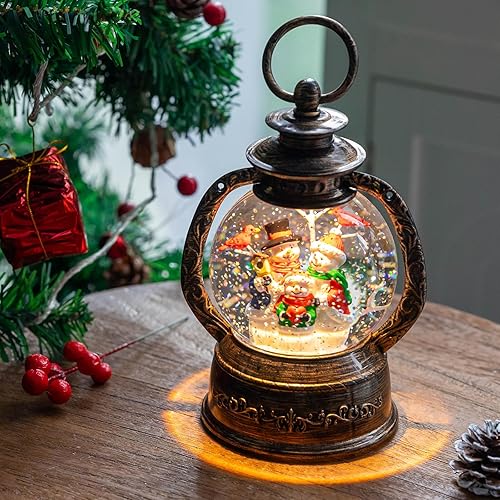 Miniatura 2 de Linterna de globo de nieve de Navidad, muñeco de nieve brillante de agua con música y temporizador, linterna iluminada con pilas para regalos de