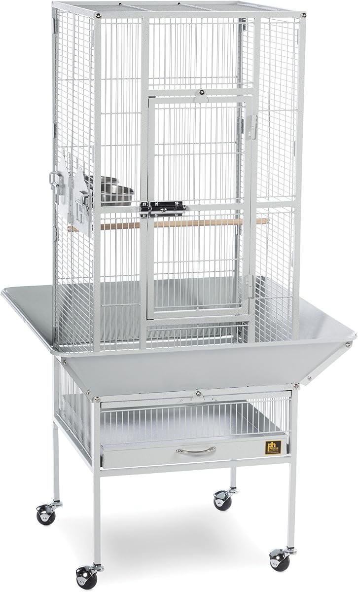 Prevue Pet Products Wrought Iron Select Bird Cage - L, Pewter Hammertone | Steel Cage with Rolling Stand and Seed Guards, Durable Design, Ideal for Cockatiels and Medium Birds