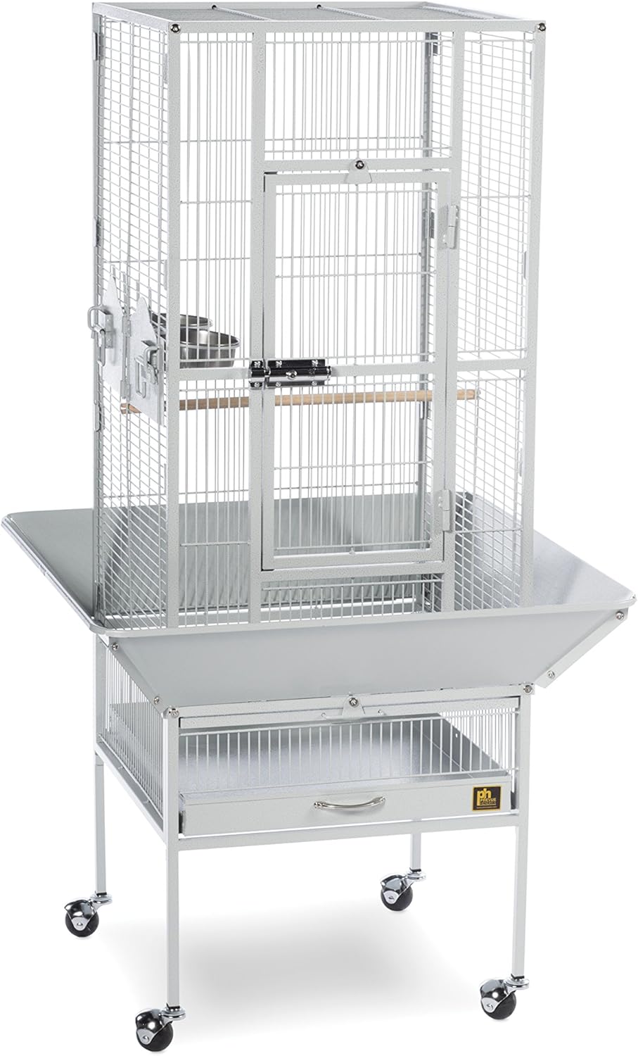 Prevue Pet Products Wrought Iron Select Bird Cage - Steel Cage with Rolling Stand and Seed Guards, Durable Design, Ideal for Cockatiels and Medium Birds - Pewter Hammertone