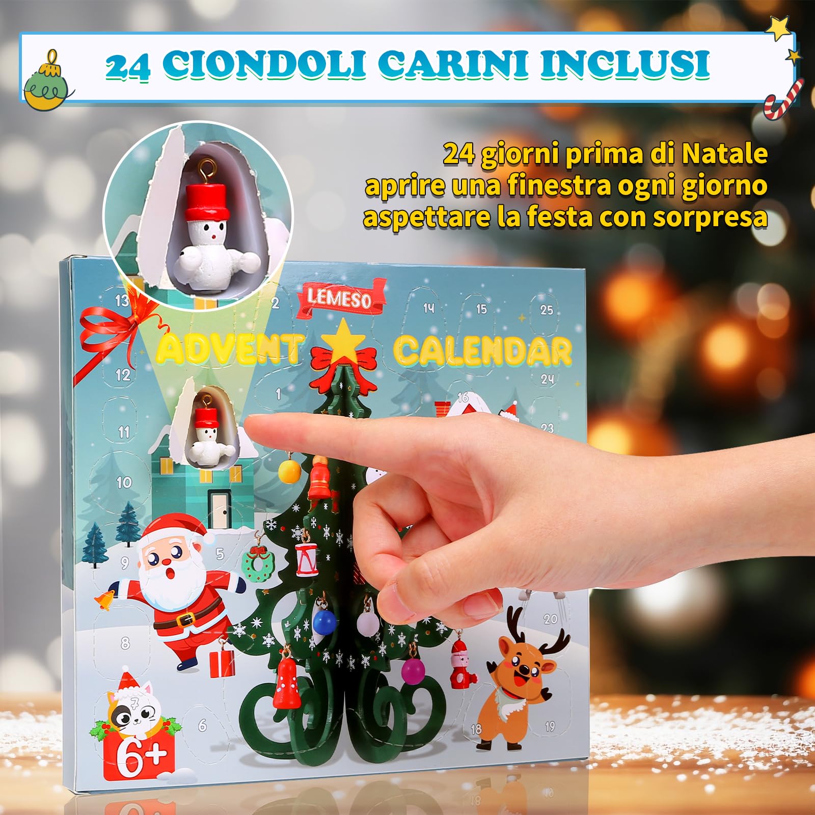 LEMESO Calendario Avvento 2025 Albero di Natale da Tavolo Piccolo Albero di Natale in Legno Calendario dell'Avvento con Miniature Pendenti Idee Regalo Natale Bambini Addobbi Natalizi