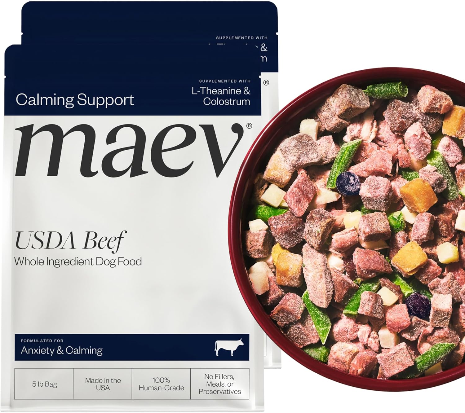 Maev Human-Grade Beef Dog Food, Anxiety & Calming Formula, Whole Ingredient, Gluten-Free, High Protein Puppy & Dog Food, 10 lb