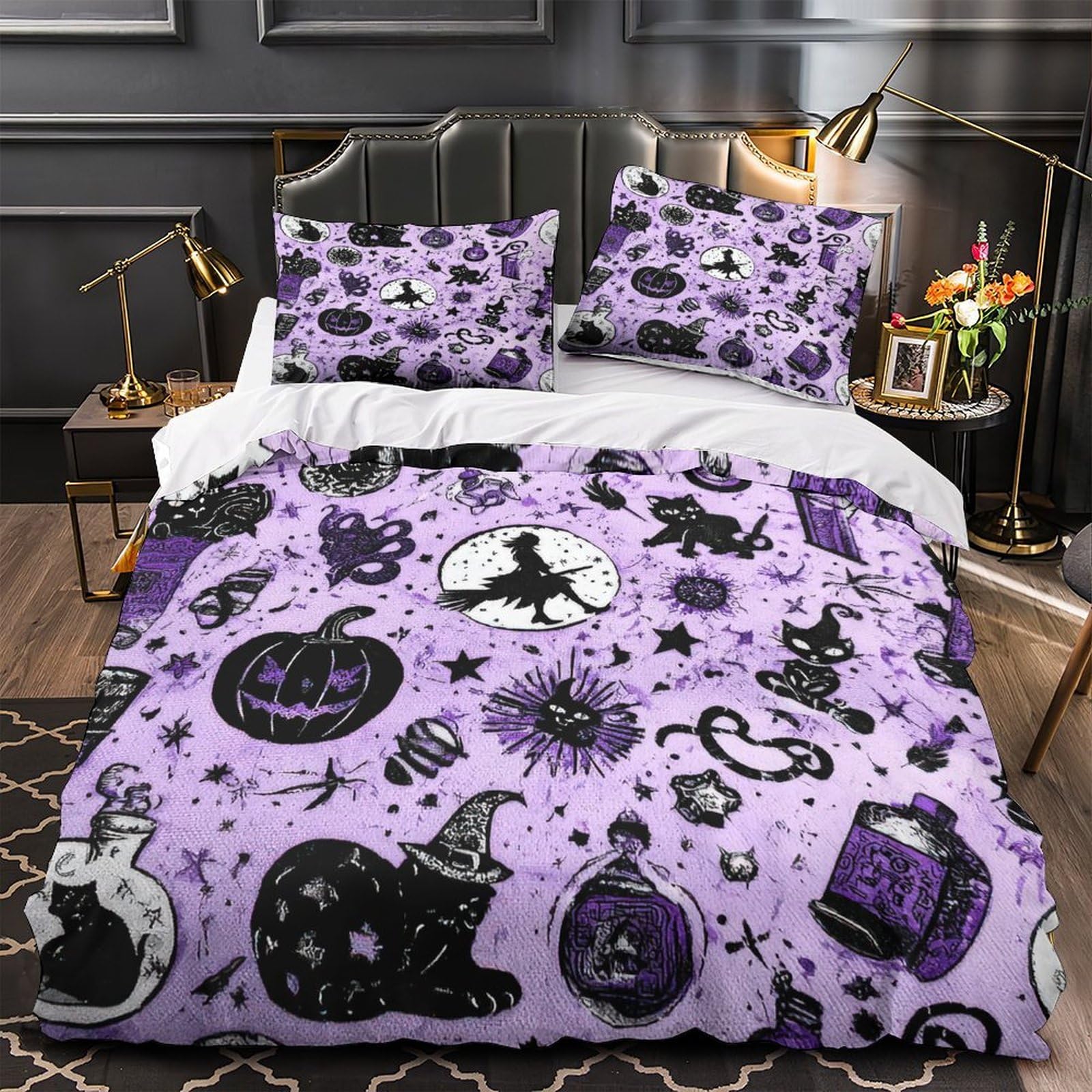 Parure de lit Halloween microfibre résistante avec fermeture éclair ultra douce