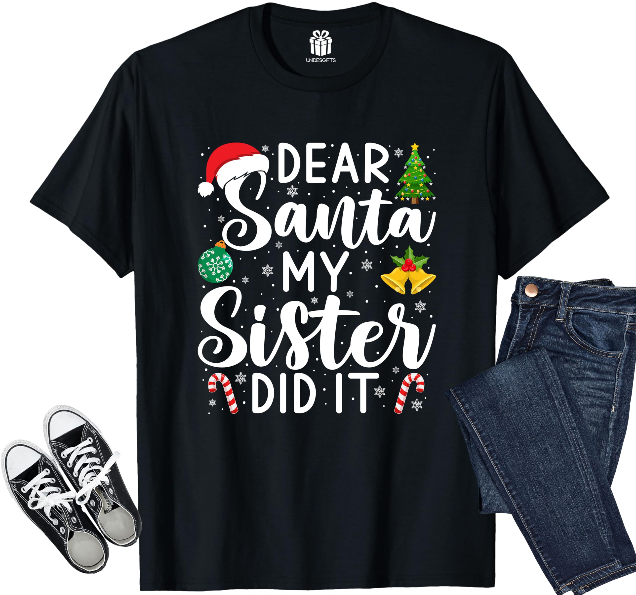 Dear Santa My Sister Did It Funny Christmas Matching Xmas Shirt for Youth Boys Girls Kids Toddler Son Daughter