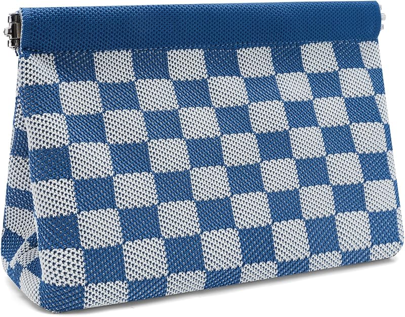 Necessaire de maquiagem bohunono com fecho Kiss Lock, A_Gray Blue-Beige, 1 unidade