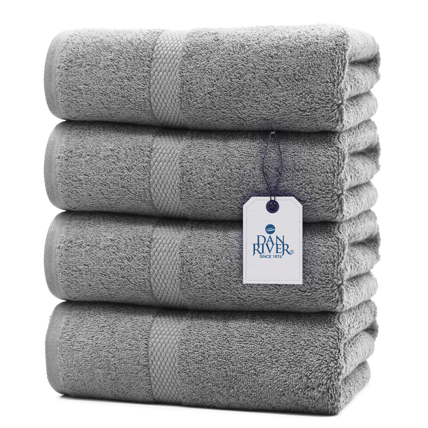 DAN RIVER100% Ring Spun Cotton Premium Bath Towels, 27x54 inches, Pack of 4, Grey, 550 GSM - Soft, Lightweight, Highly Absorbent Towels for Bathroom, Spa, Gym, Perfect for Daily use