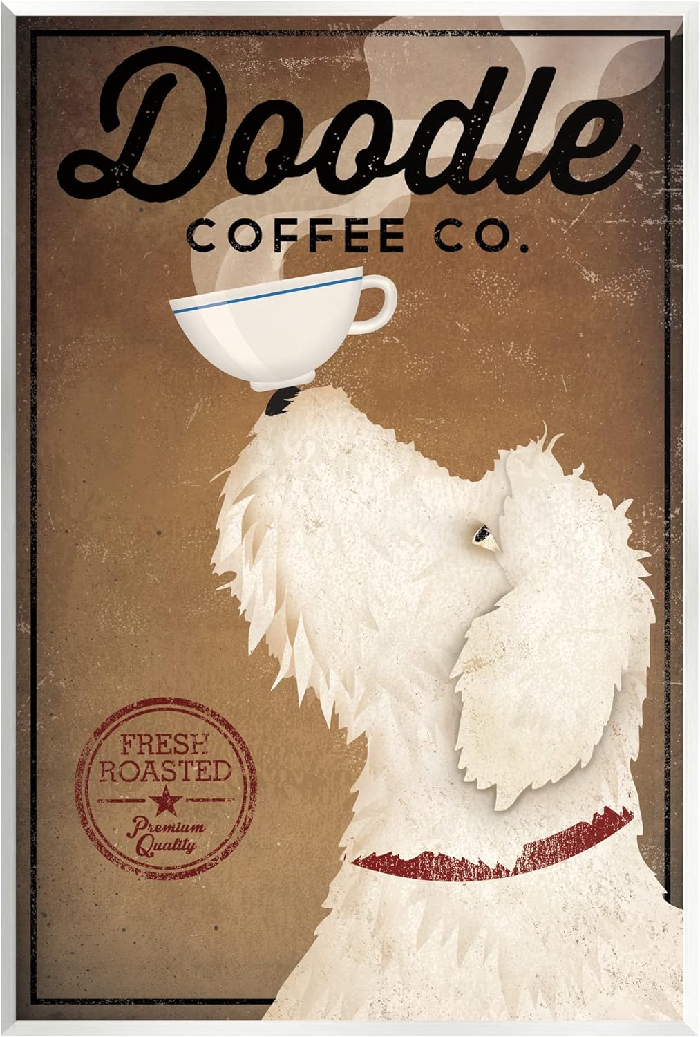 Stupell Industries Vintage Doodle Coffee Dog Sign Wood Wall Art, Design by Ryan Fowler