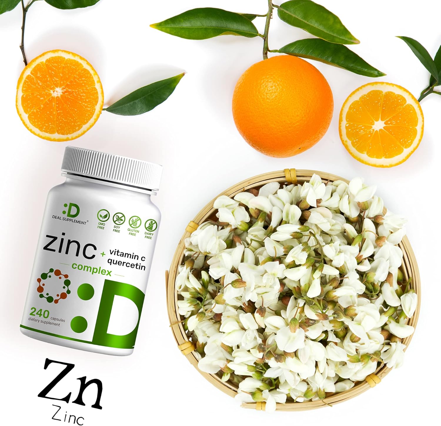 Zinc Quercetin with Vitamin C, Ultimate Immune Support, 4-1 Zinc Complex (Zinc 50mg), 240 Capsules - Up to 8 Months Supply - Premium Zinc Supplements : Health & Household