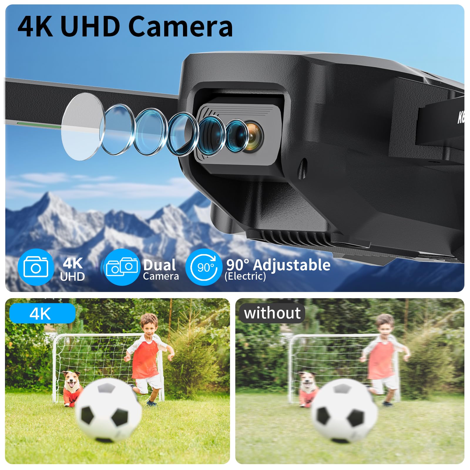 GPS Drone Con Fotocamera 4K, Schermo FPV 4,5", Trasmissione 5GHz, Motore Brushless, Ritorno Automatico, Follow Me & Scheda SD. Controllo Gestuale, Flusso Ottico Per Adulti/Principianti