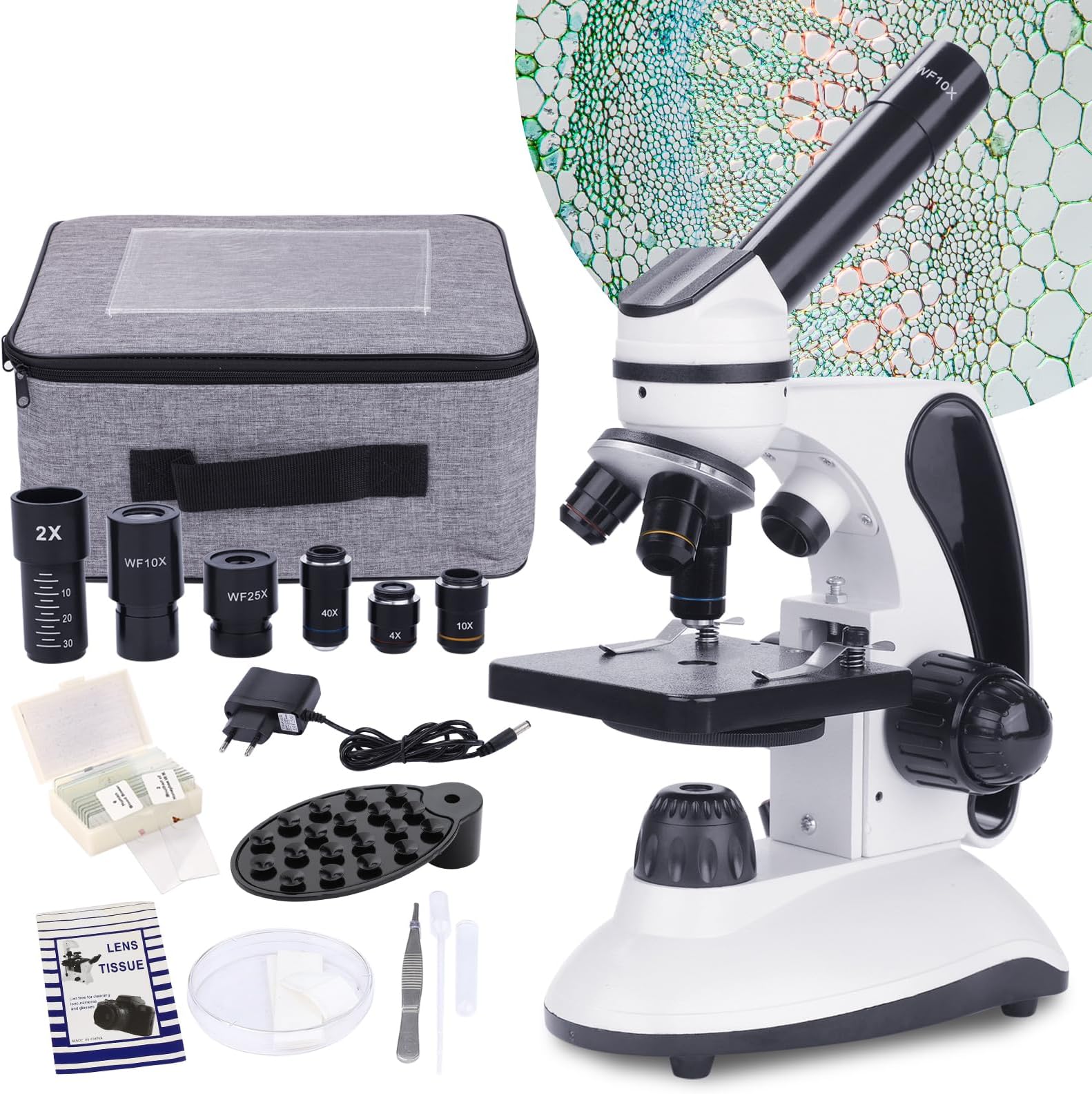 BEBANG Microscope for Adults & Kids, Dual LED Illuminated 40X-2000X Monocular with Kits, Metal Body, Slides for School Lab