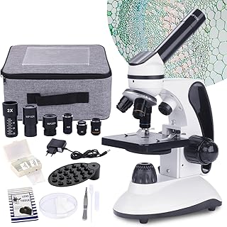 BEBANG Mikroskop für Kinder Studenten Erwachsene 40–2000x Vergrößerung Professionelle Biologische Mikroskope,LED-Beleuchtung bildungstechnisches Mikroskop mit Kits,15 Dias für Labor-Klasse Studie