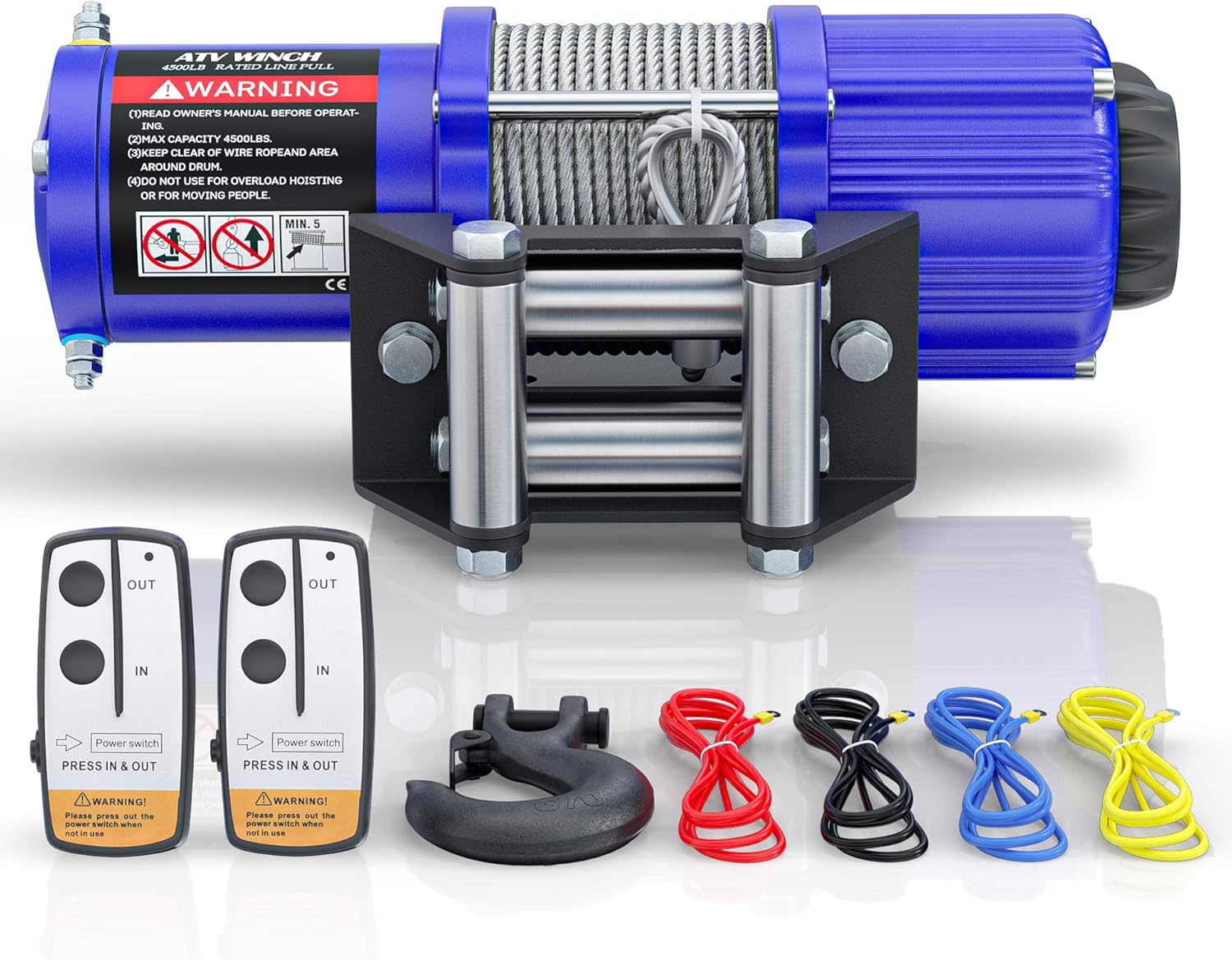 BIGTUR ATV/UTV Electric Winch 12V 4500lbs Towing Steel Cable Winch Off-Road Recovery with Wireless Remote Control/Mounting Bracket (S-Model/Blue)