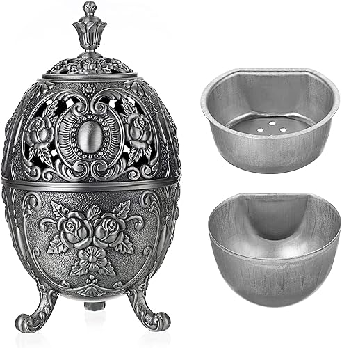JUXYES Soporte para quemador de incienso vintage con colector de cenizas extraíbles, incensario de metal, bobina de cono antiguo, soporte para