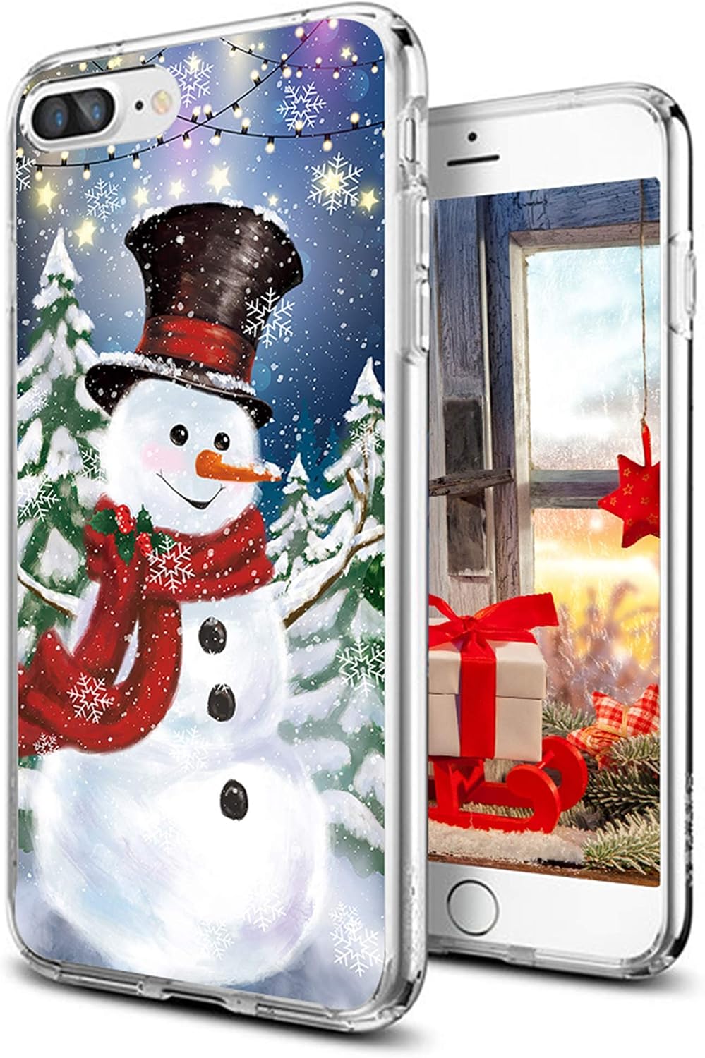 cocomong Christmas Case for iPhone 7 Plus iPhone 8 Plus 5.5" Cute Winter Snowman Design Soft TPU Protective Phone Case for iPhone Shockproof Anti-Scratch-Drop Merry for Women Men Girls