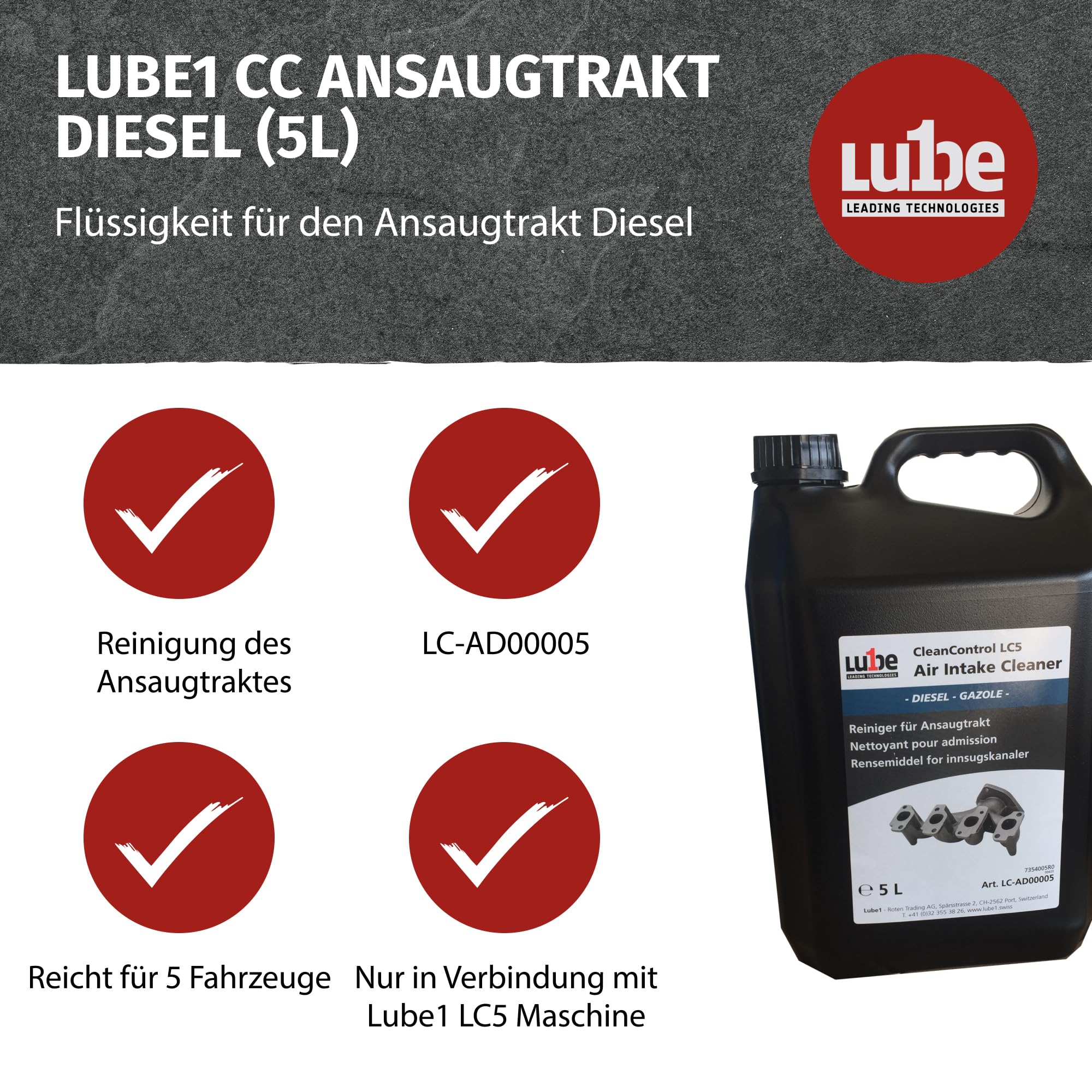 CC Ansaugtrakt Reiniger für Diesel Motoren 5L I Motorreiniger für den Ansaugtrakt I Nutzbar mit Lube1 CleanControl LC5 Motorreinigungsgerät