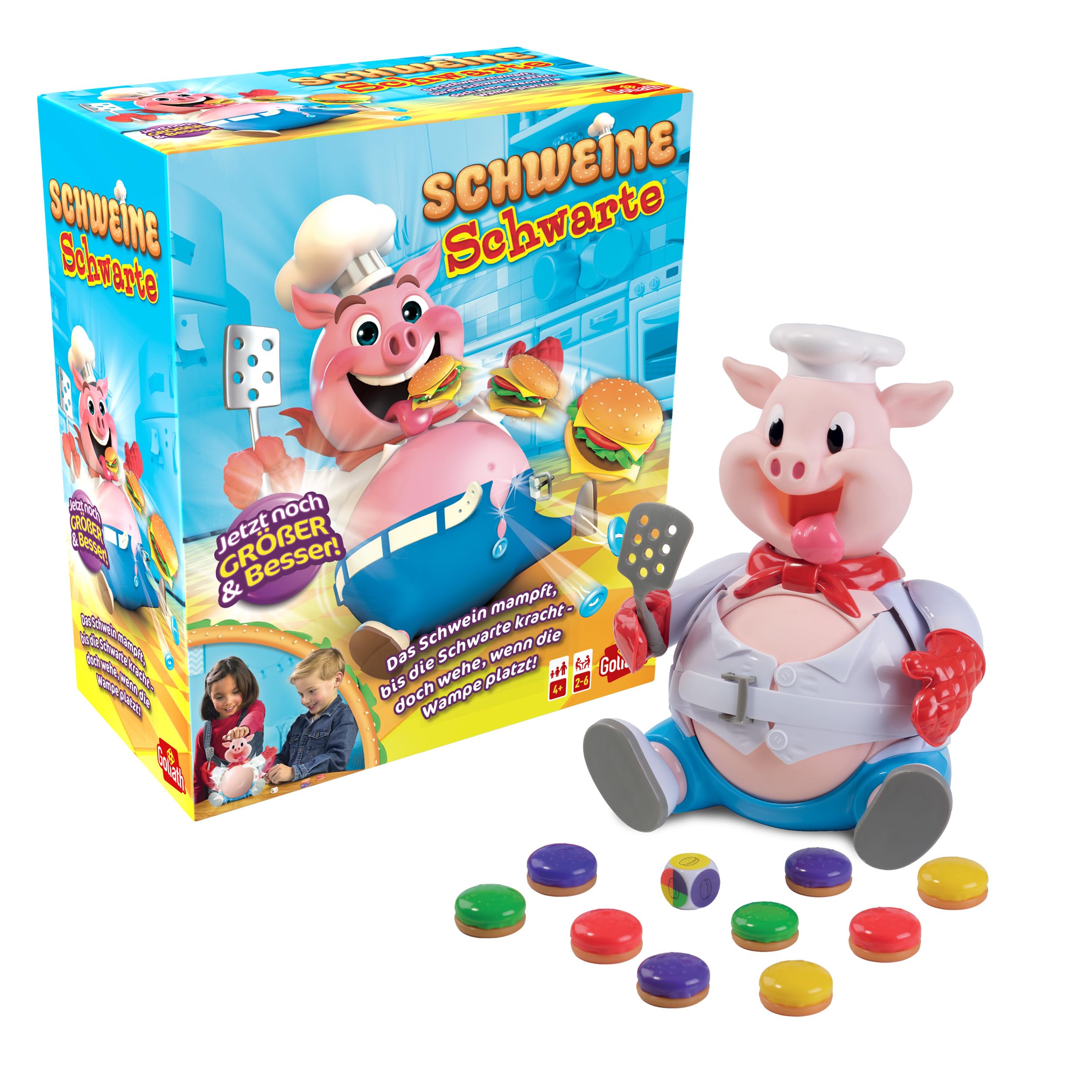 Goliath Schweine Schwarte - Lustiges Kinder-Brettspiel ab 4 Jahren, Füttere den Schweinchen und vermeide das Bauchplatzen, Gesellschaftsspiele für 2-6 Spieler, Spaß mit Freunden und Familie