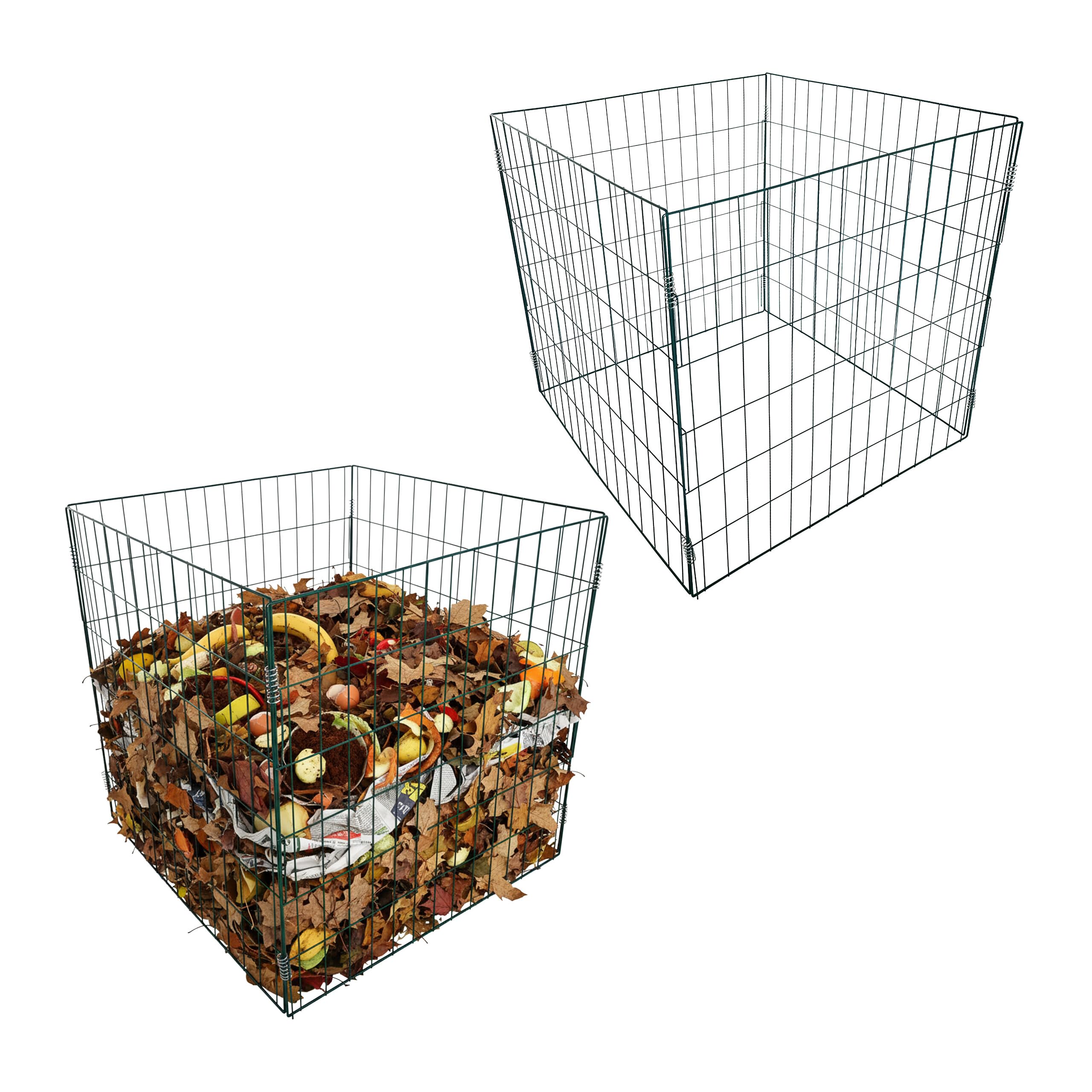 Relaxdays Compostiera metallo, set da 2, giardino, 76x76x76 cm, rete acciaio verniciata, verde