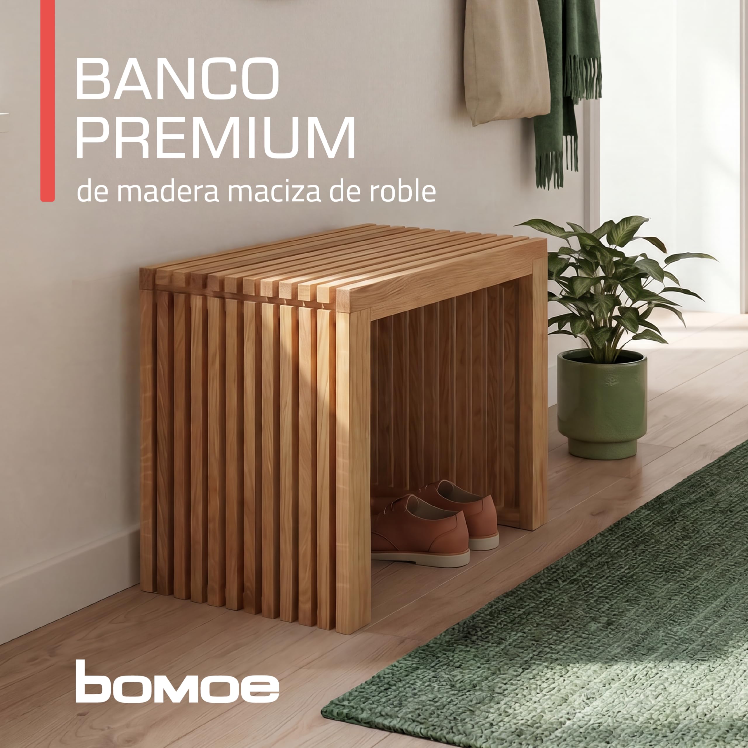 bomoe Taburete de Madera con Lamas Roble Macizo FSC® para Cocina y Baño | 45x33x43cm Estable Resistente Ideal para Recibidor Zapatero y Entrada banqueta Eichberg