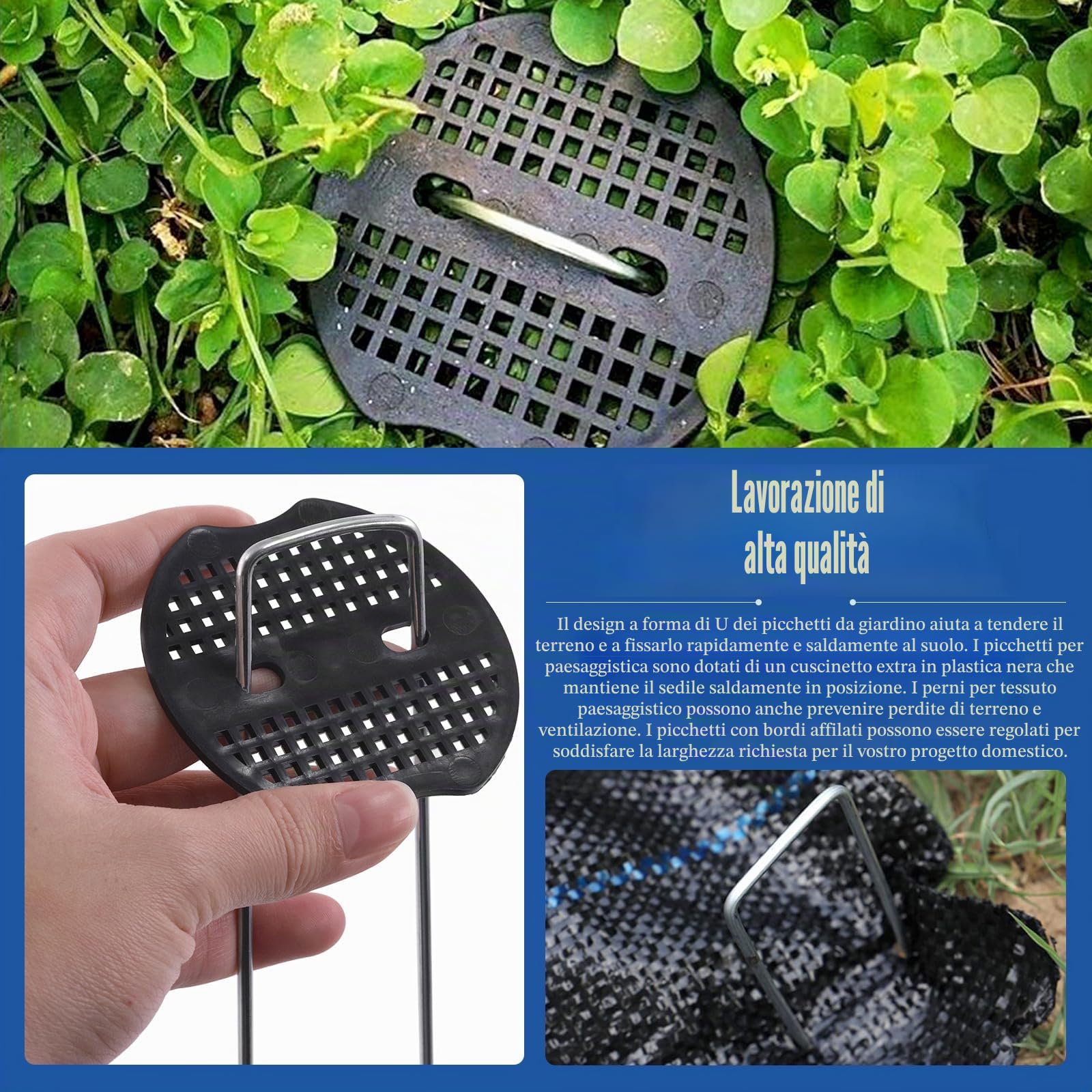 Glarks Kit di 101 graffette da giardino, 50 graffette da paesaggio a forma di U da 15,2 cm, 50 guarnizioni di fissaggio con 1 gancio per grimaldelli, per tessuto barriera erbaccia, copertura del