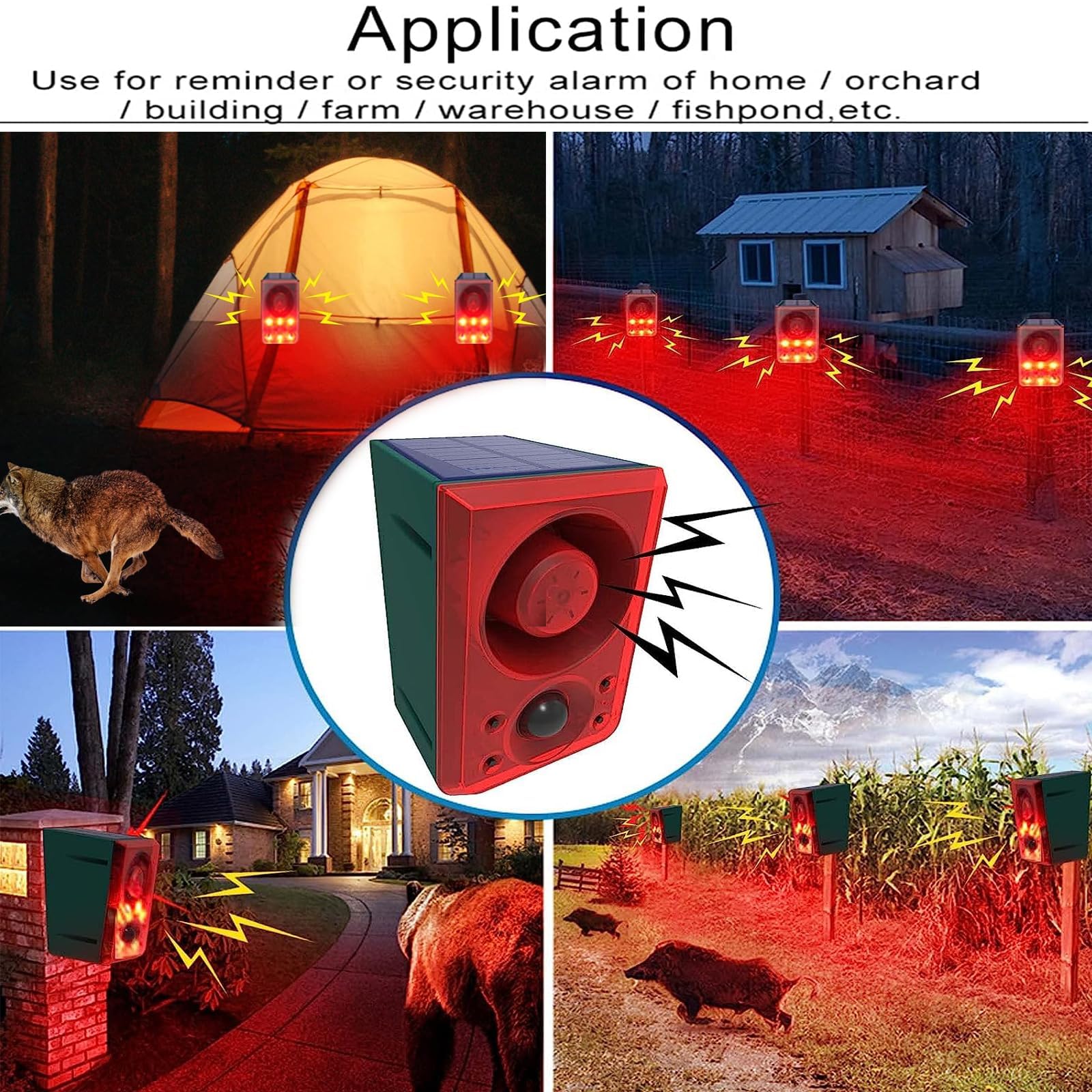 KINGCOO Alarme Solaire de Sécurité Extérieur, étanche Lumières Solaires Stroboscopiques,130db Coup de feu du Son Sound Aboiement de Chien Système pour Maison Cultiver Grange Villa Cour (2pcs)