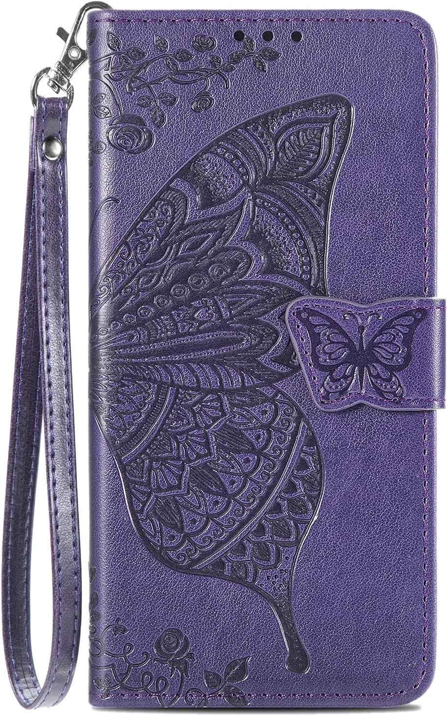 DiGPlus for iPhone 14 Wallet Case, [Butterfly & Flower Embossed] Leather Wallet Case Flip Protective Phone Cover with Card Slots and Kickstand for iPhone 14 6.1" (Purple)