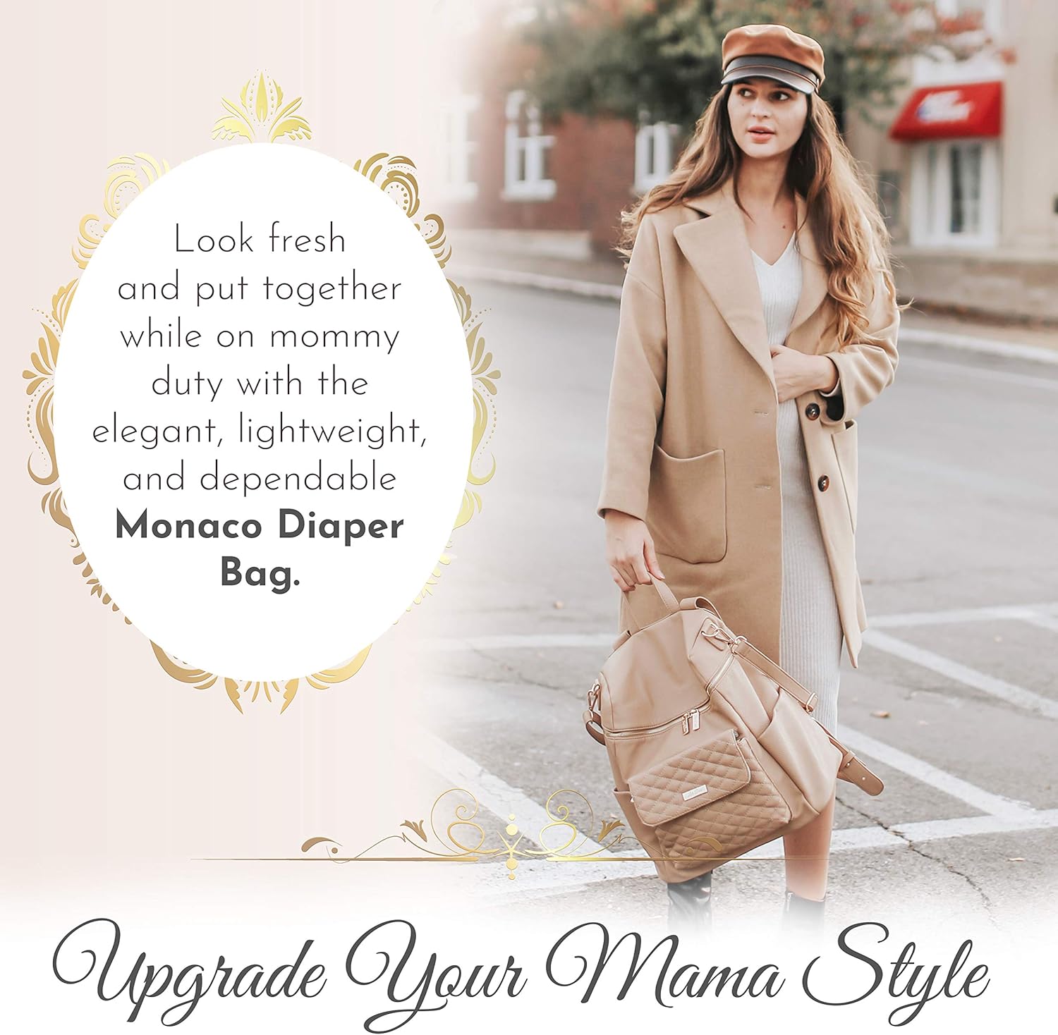 Large Diaper Bag Backpack by Luli Bebe - Designer Modern Vegan Leather Stylish Baby Backpack Diaper Bag for Mom, Multipurpose, Roomy, with Changing Pad (Latte Brown)