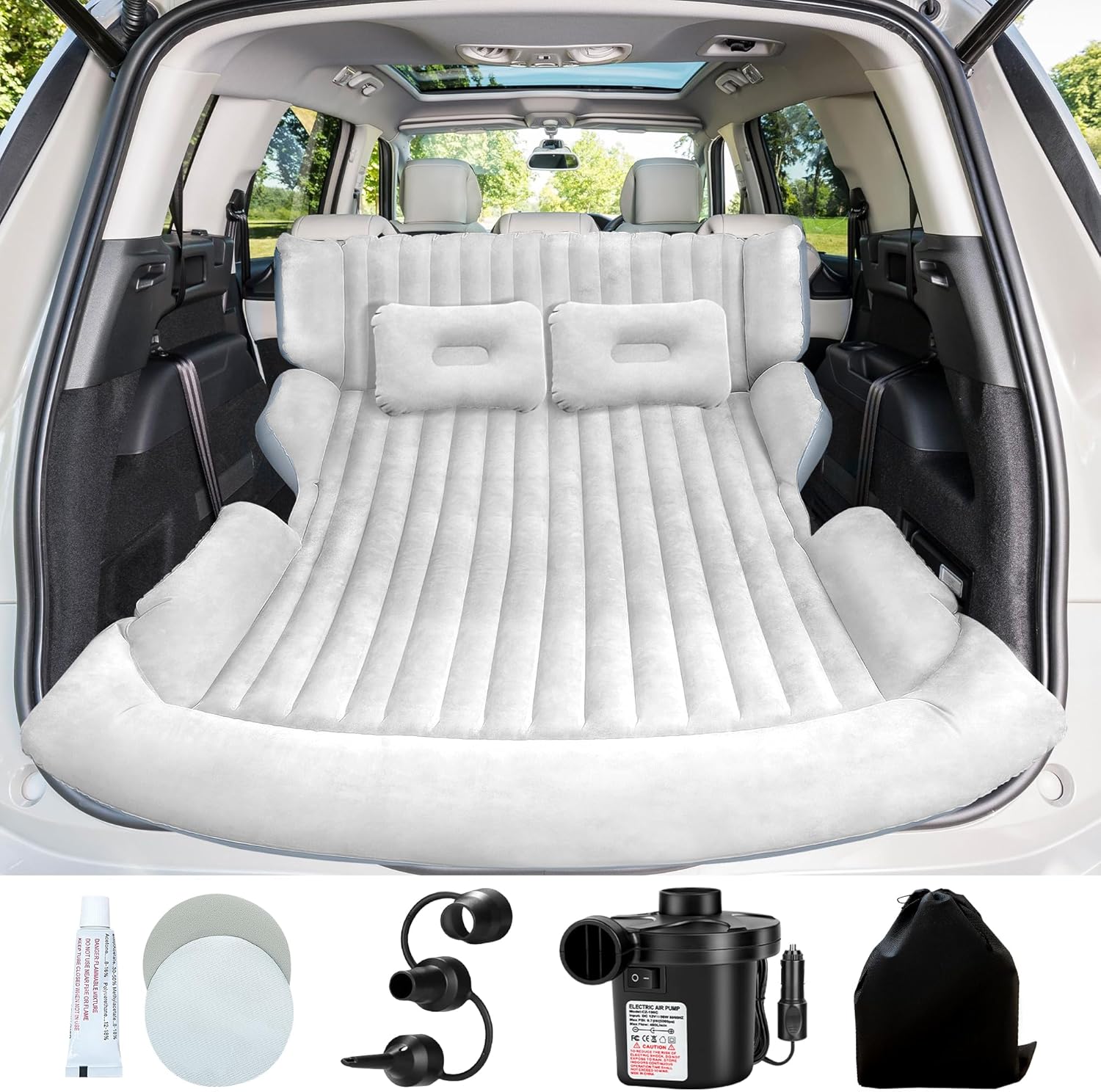 SUV air mattress with pump and pillows for cars