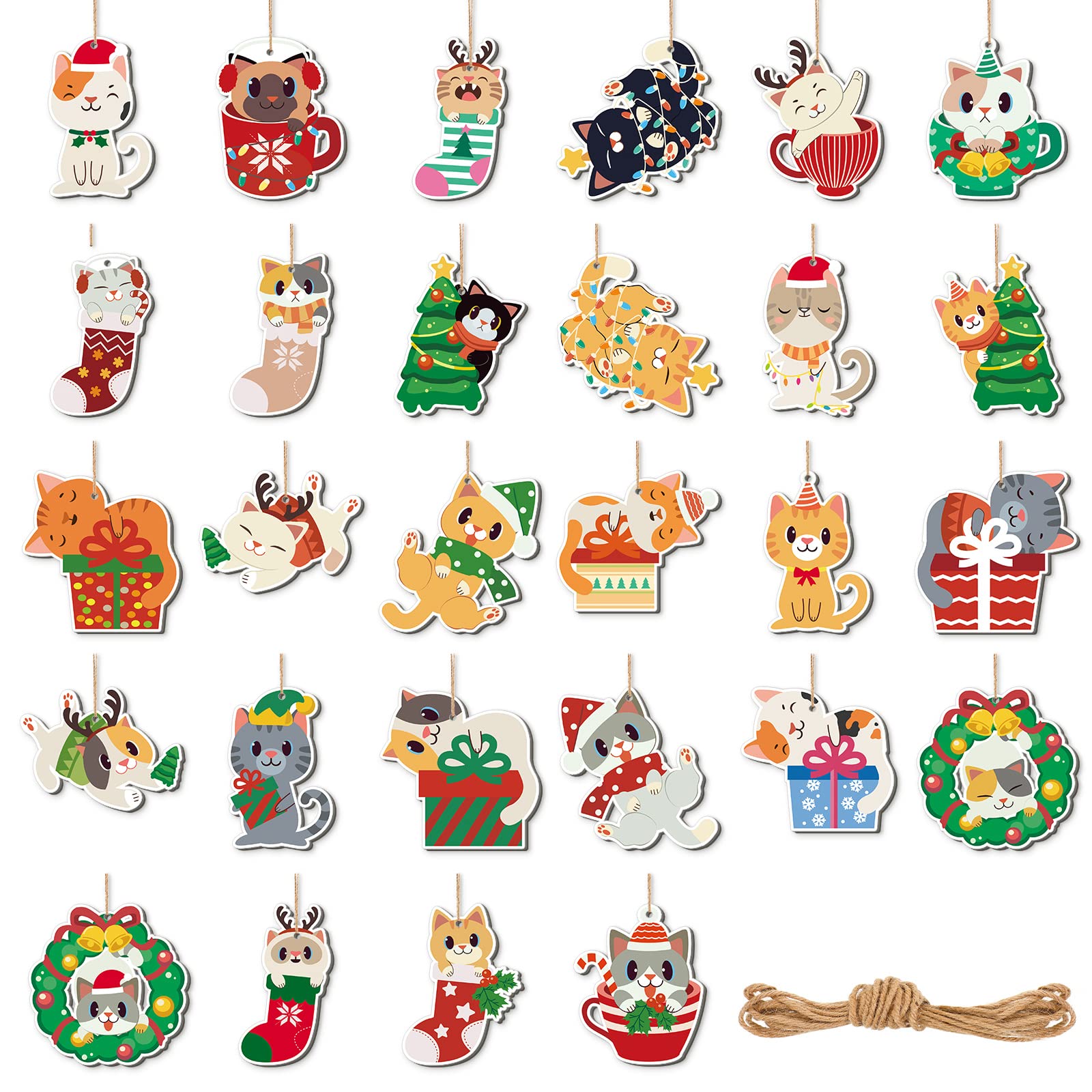 Amazon.co.jp: Roowest 28個 猫 クリスマス オーナメント 木製 キティ
