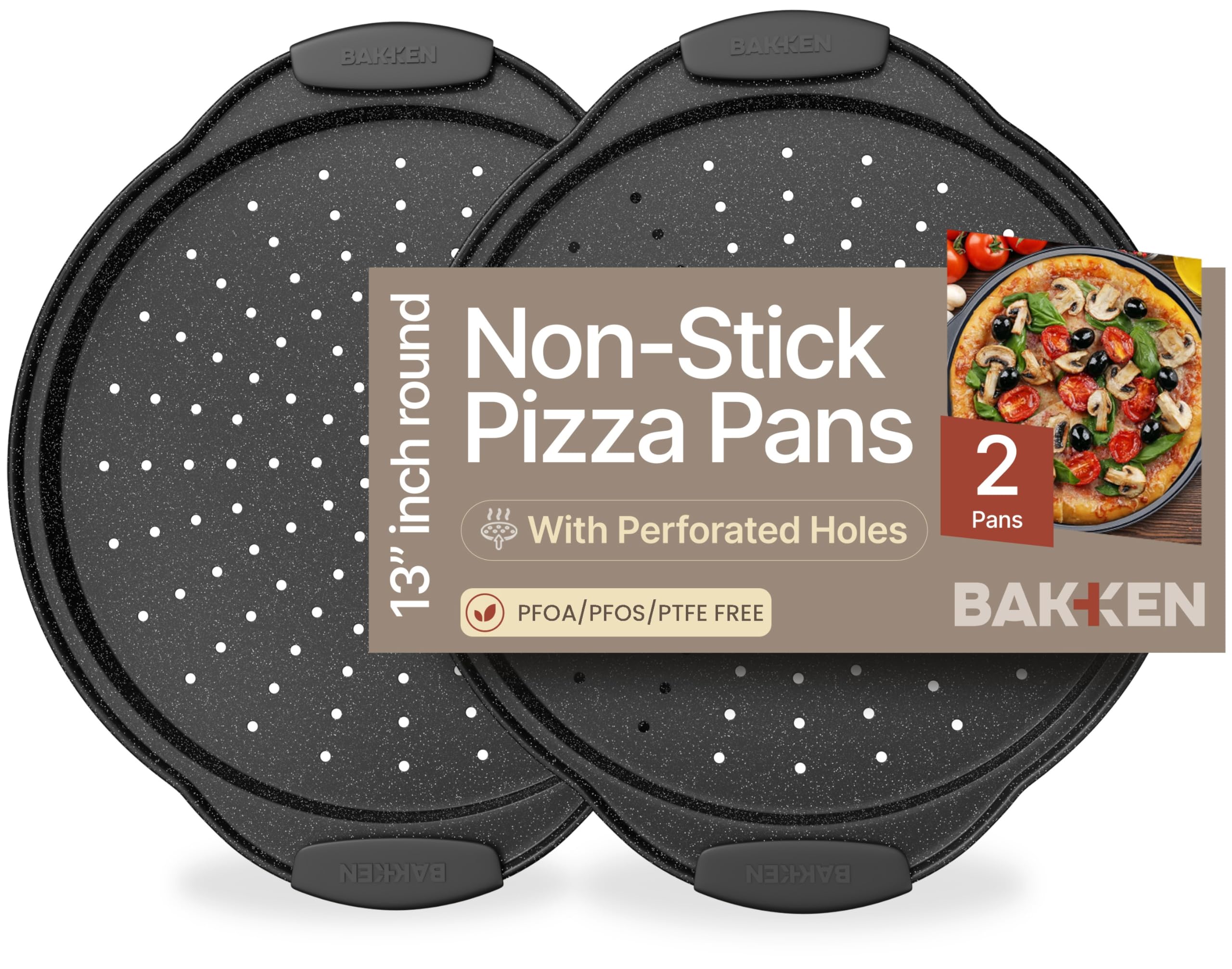 Bakken Pizza Baking Pan - Round Perforated Carbon Steel Pan (2 Pack)
