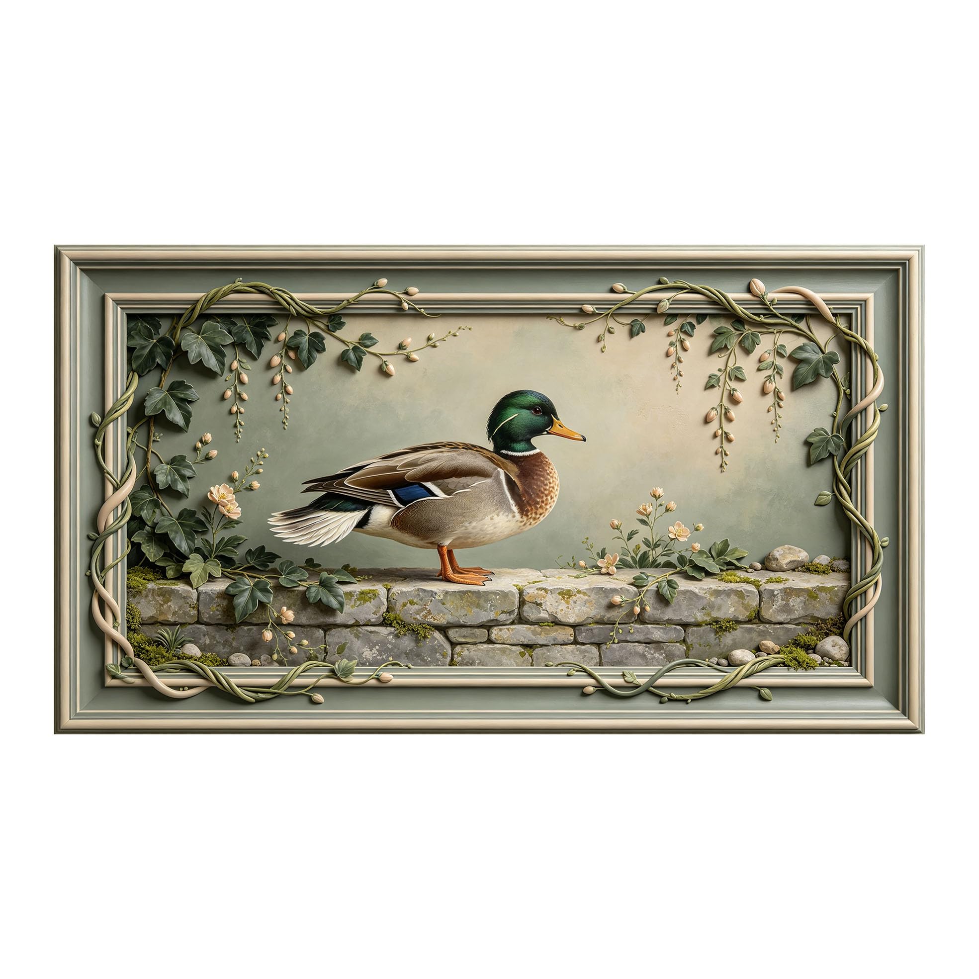Yzpallescene 3D 3D Framed Wall Art 50cm×90cm Duck Botanical Pastoral Oil Painting Large Size SelfAdhesive Removable Wall Decor Prints Artwork for Living Room Bedroom Office
