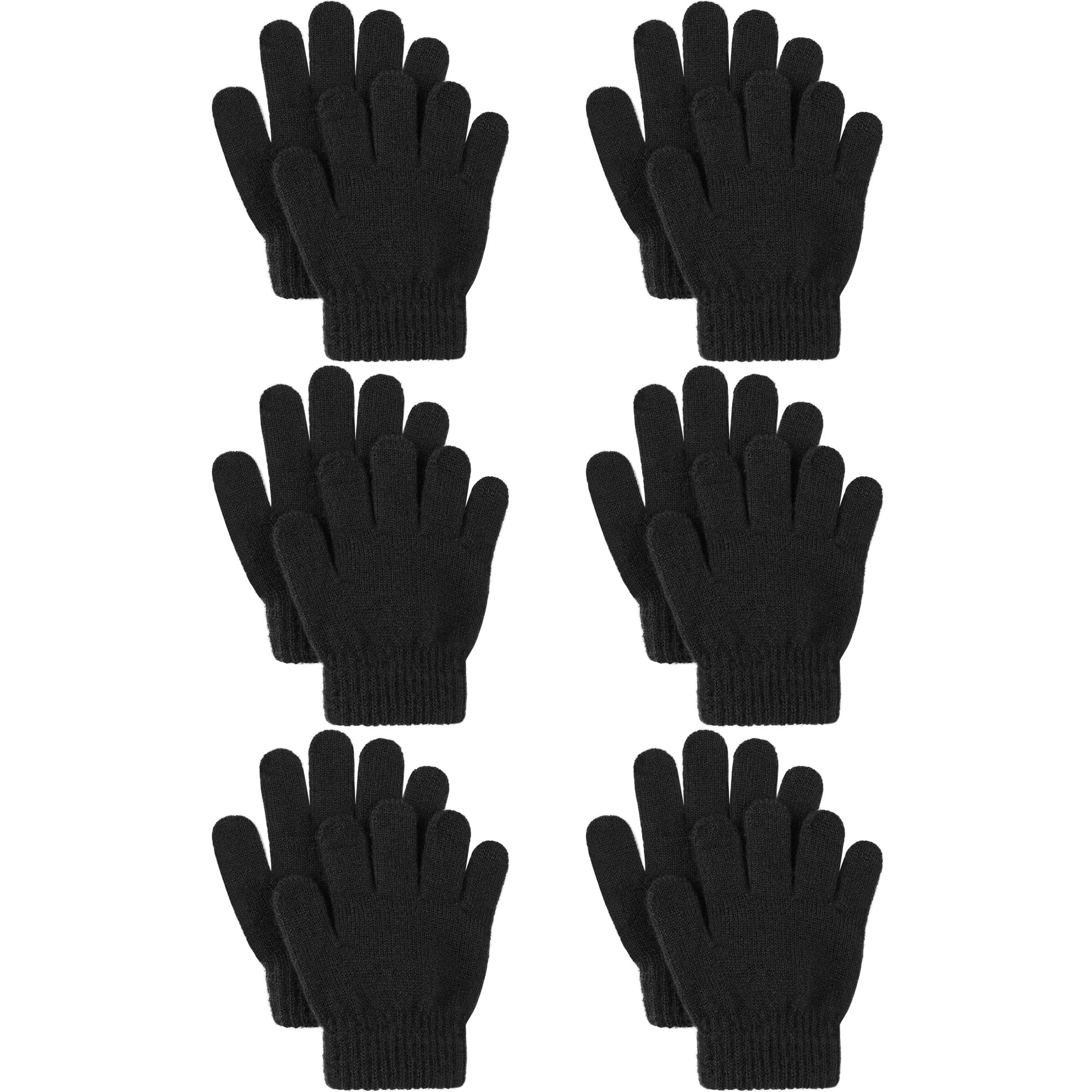 Cooraby 6 Pairs Kids Knitted Magic Gloves Teens Warm Winter Stretchy Full Fingers Gloves