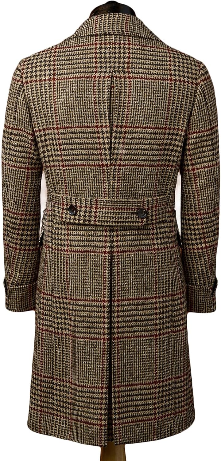 Men's Winter Wool Overcoat, Double-Breasted, Houndstooth Check Pattern, Warm - Image 3
