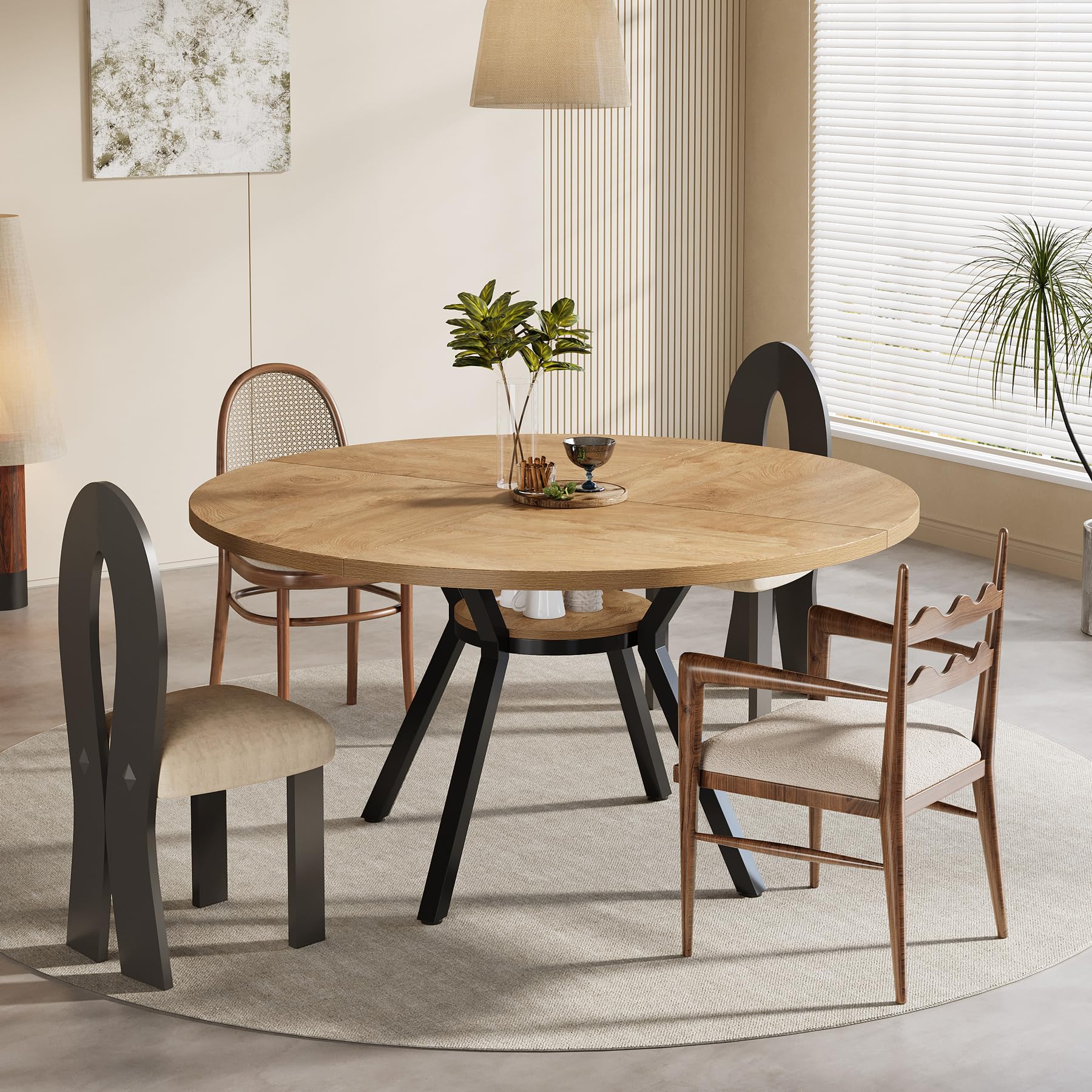 Tribesigns Table à manger ronde de 120 cm pour 4 personnes avec pied en