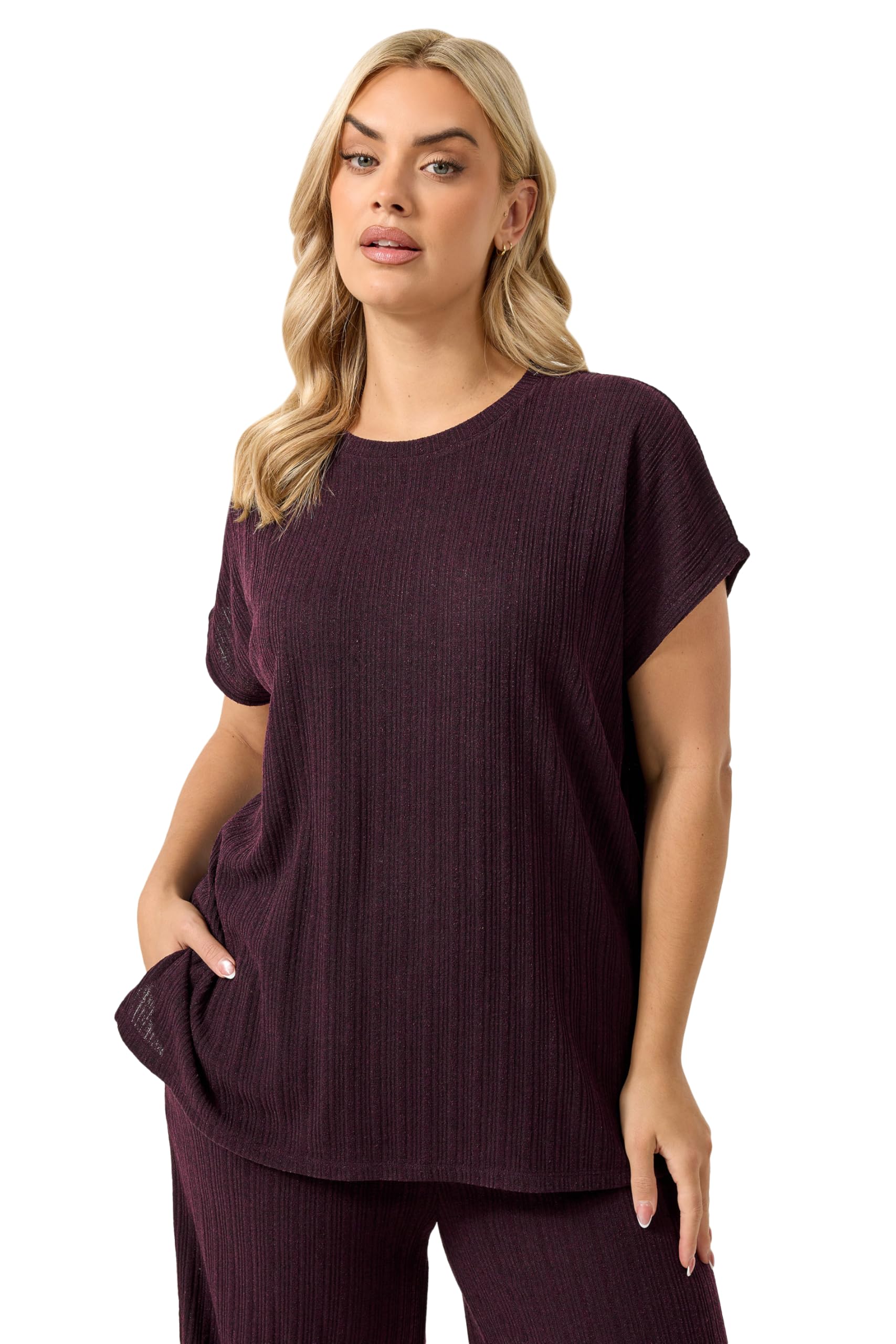 Yours - Women's Knitted T-Shirt - Short Sleeve - Size 22-24 - Purple