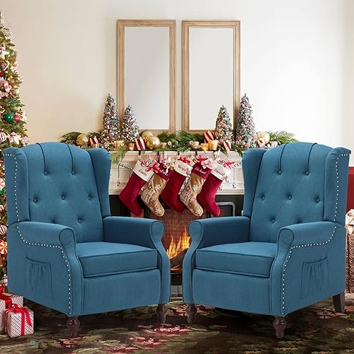 Miniatura 64 de Silla reclinable de masaje con respaldo de alas con calor, sillón de tela copetudo, sillón reclinable con respaldo a distancia y respaldo ajustable