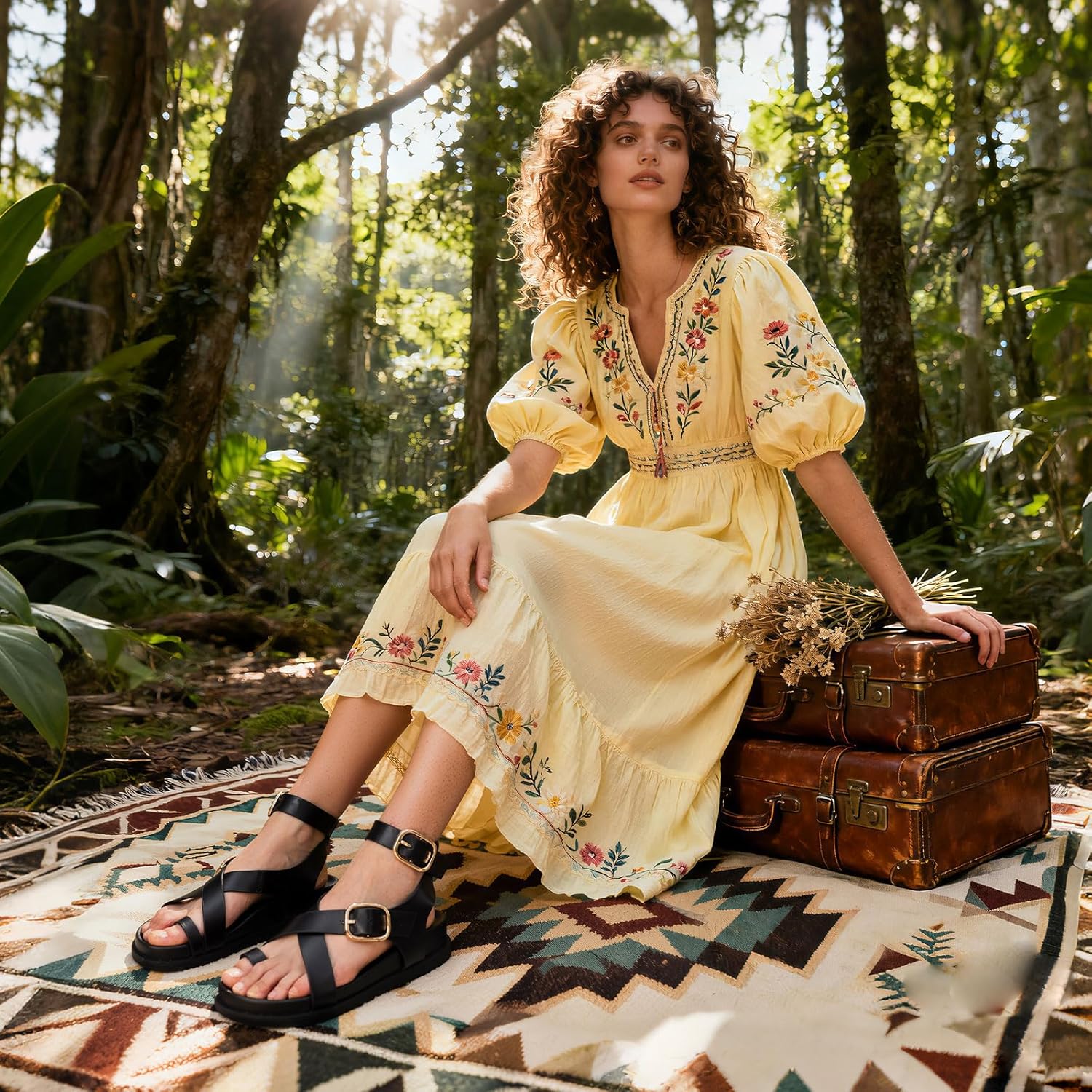 CELNEPHO Flat Sandals for Women Strappy Adjustable Comfortable Casual Open Toe Bohemian Retro Beach Summer Thong Studded Fashion Flip Flops - Image 2